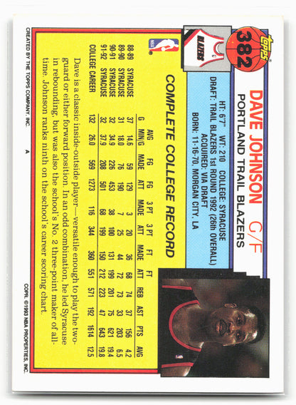 1992-93 Topps #382 Dave Johnson