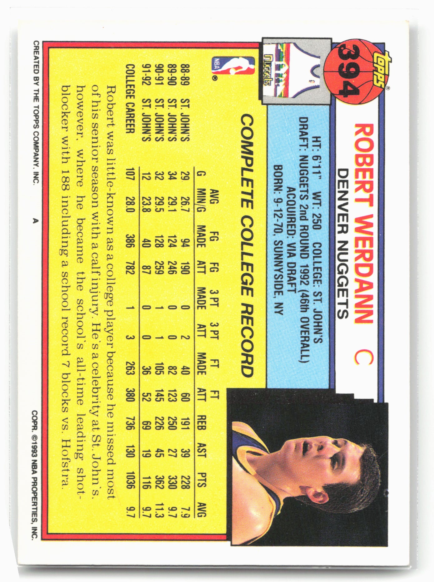 1992-93 Topps #394 Robert Werdann