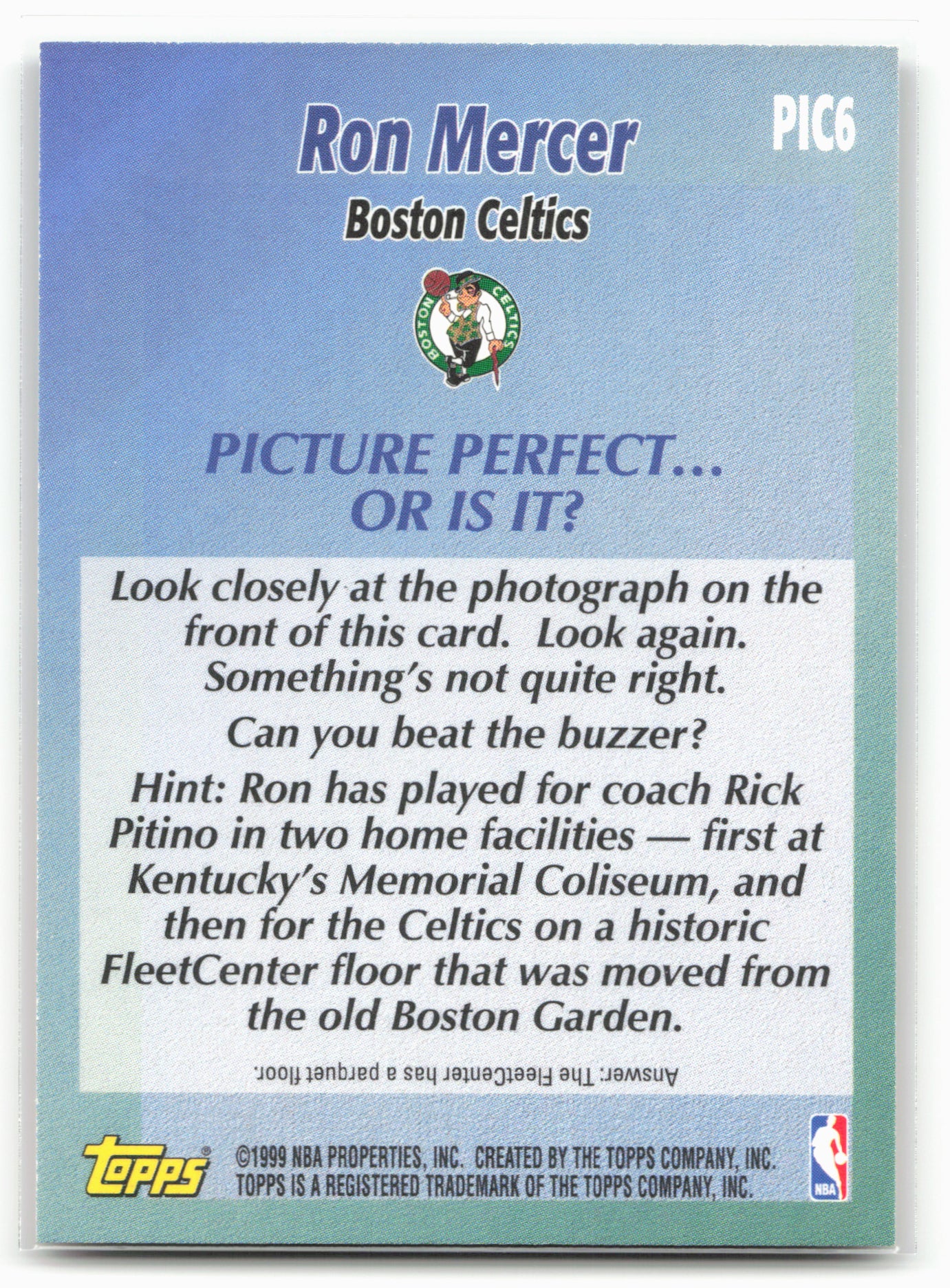 1999-00 Topps #PIC6 Ron Mercer Picture Perfect