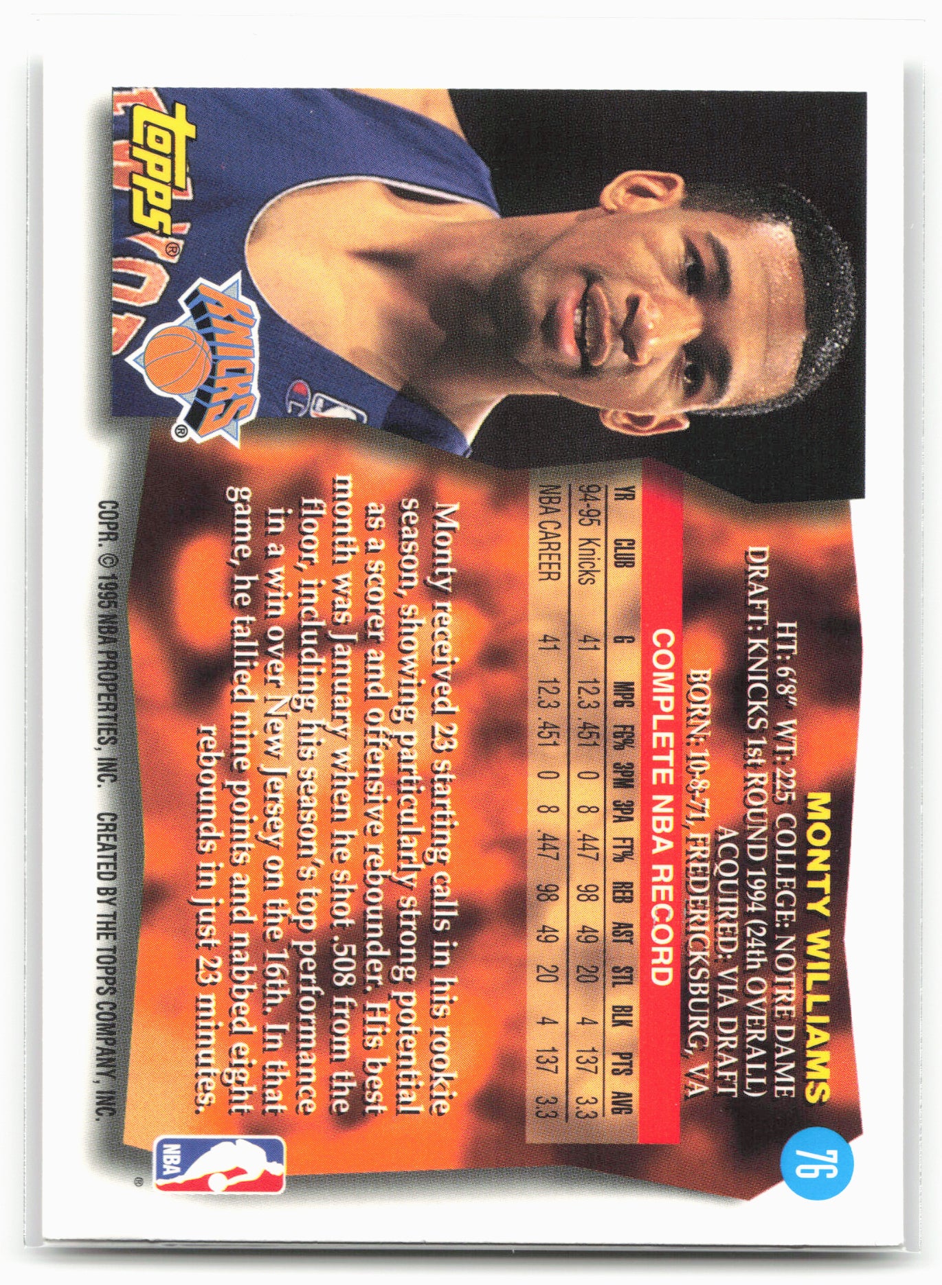 1995-96 Topps #76 Monty Williams