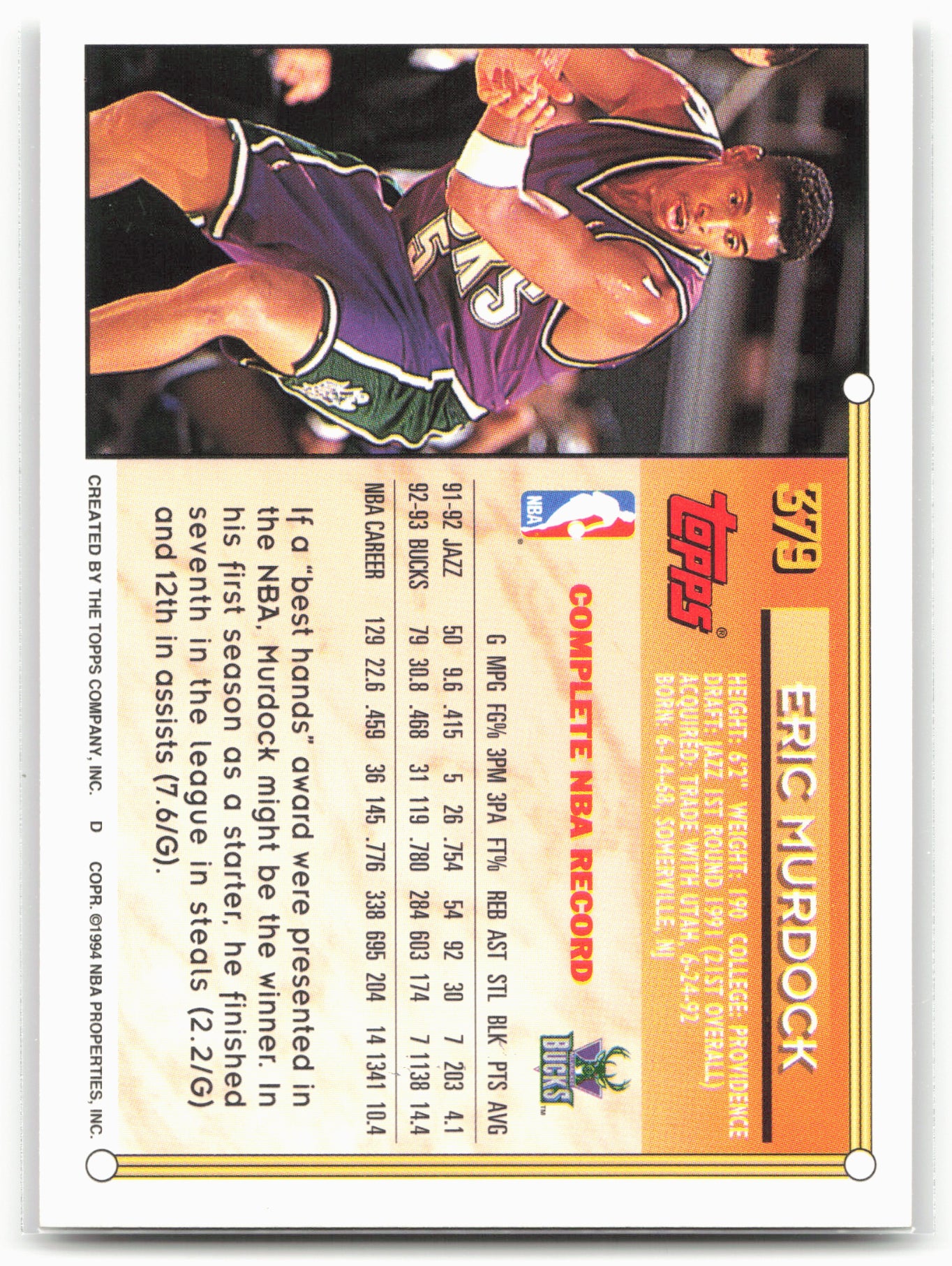 1993-94 Topps #379 Eric Murdock Gold