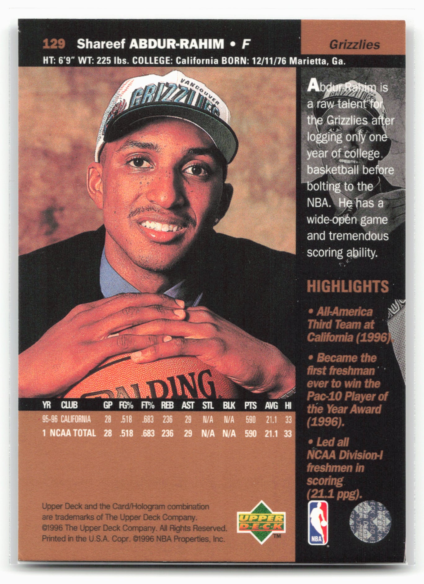 1996-97 Upper Deck #129 Shareef Abdur-Rahim