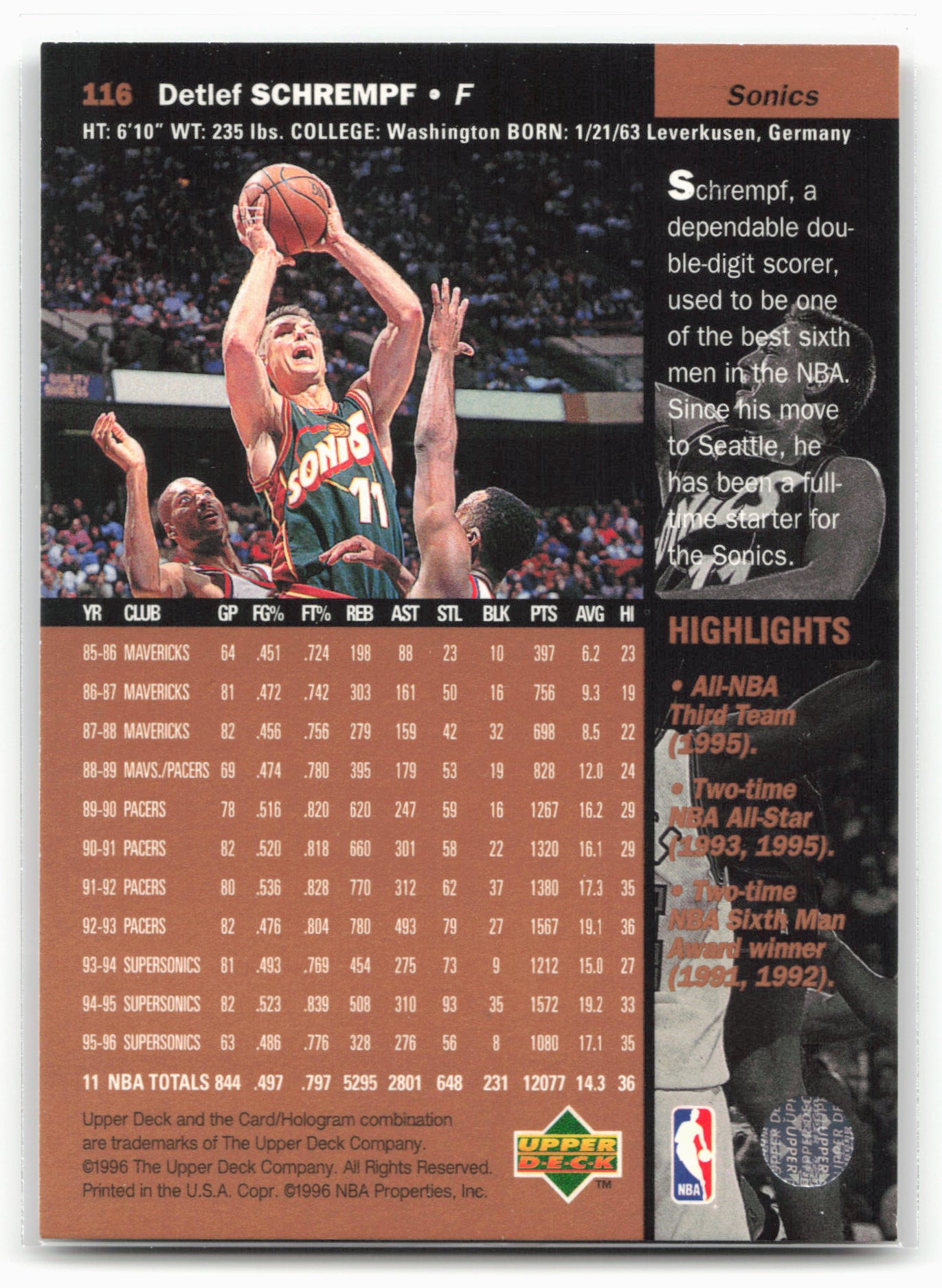 1996-97 Upper Deck #116 Detlef Schrempf