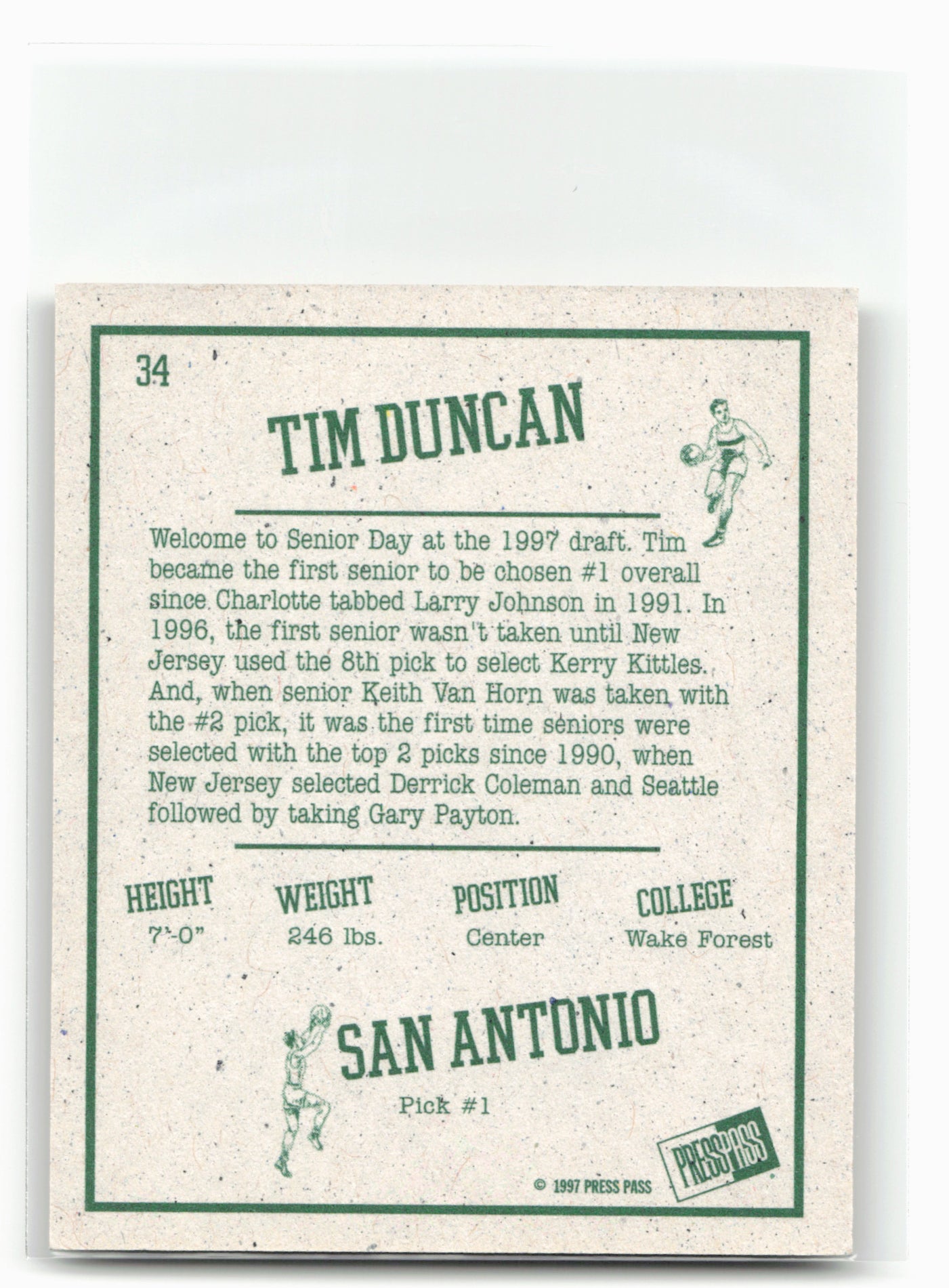 1997 Press Pass Double Threat #34 Tim Duncan Retroactive
