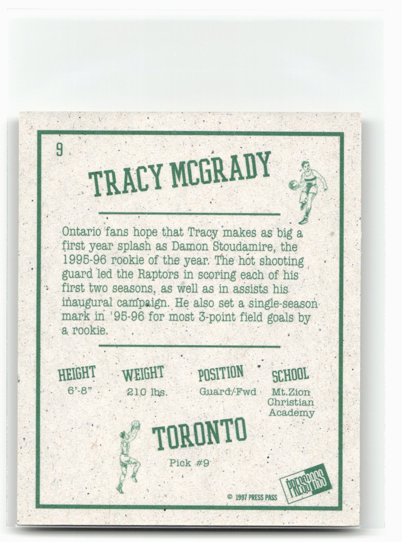 1997 Press Pass Double Threat #9 Tracy McGrady Retroactive