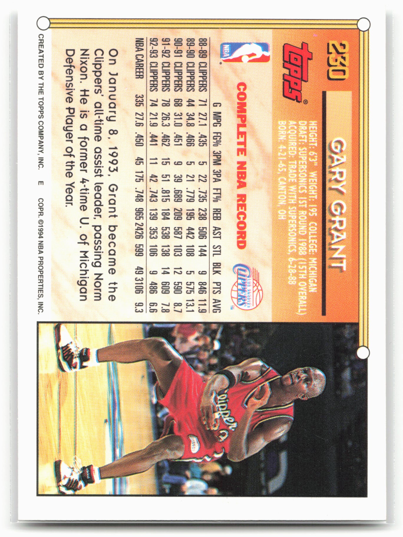 1993-94 Topps #230 Gary Grant Gold