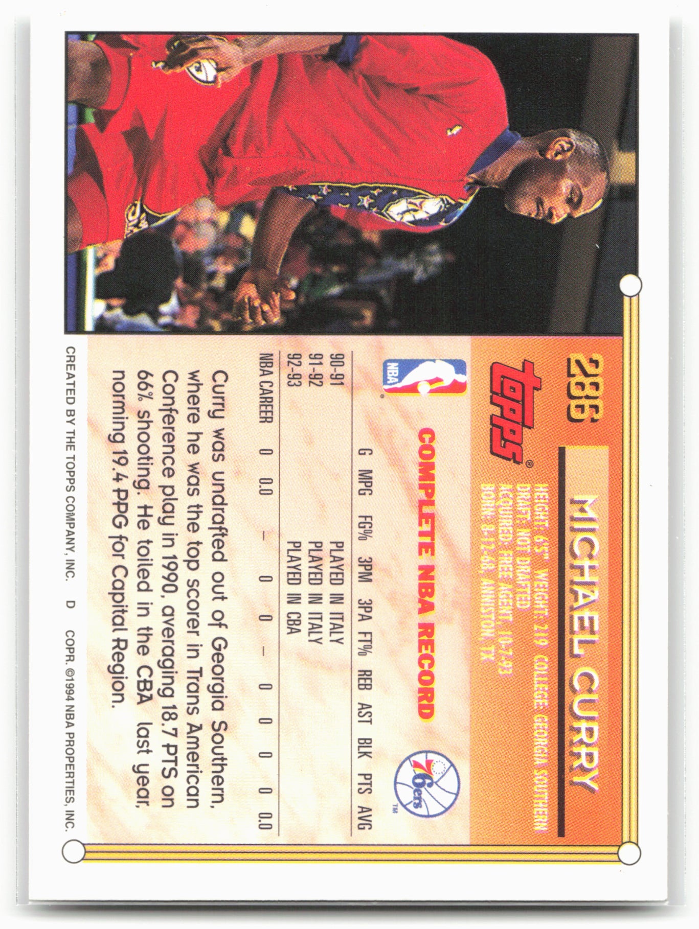 1993-94 Topps #286 Michael Curry Gold
