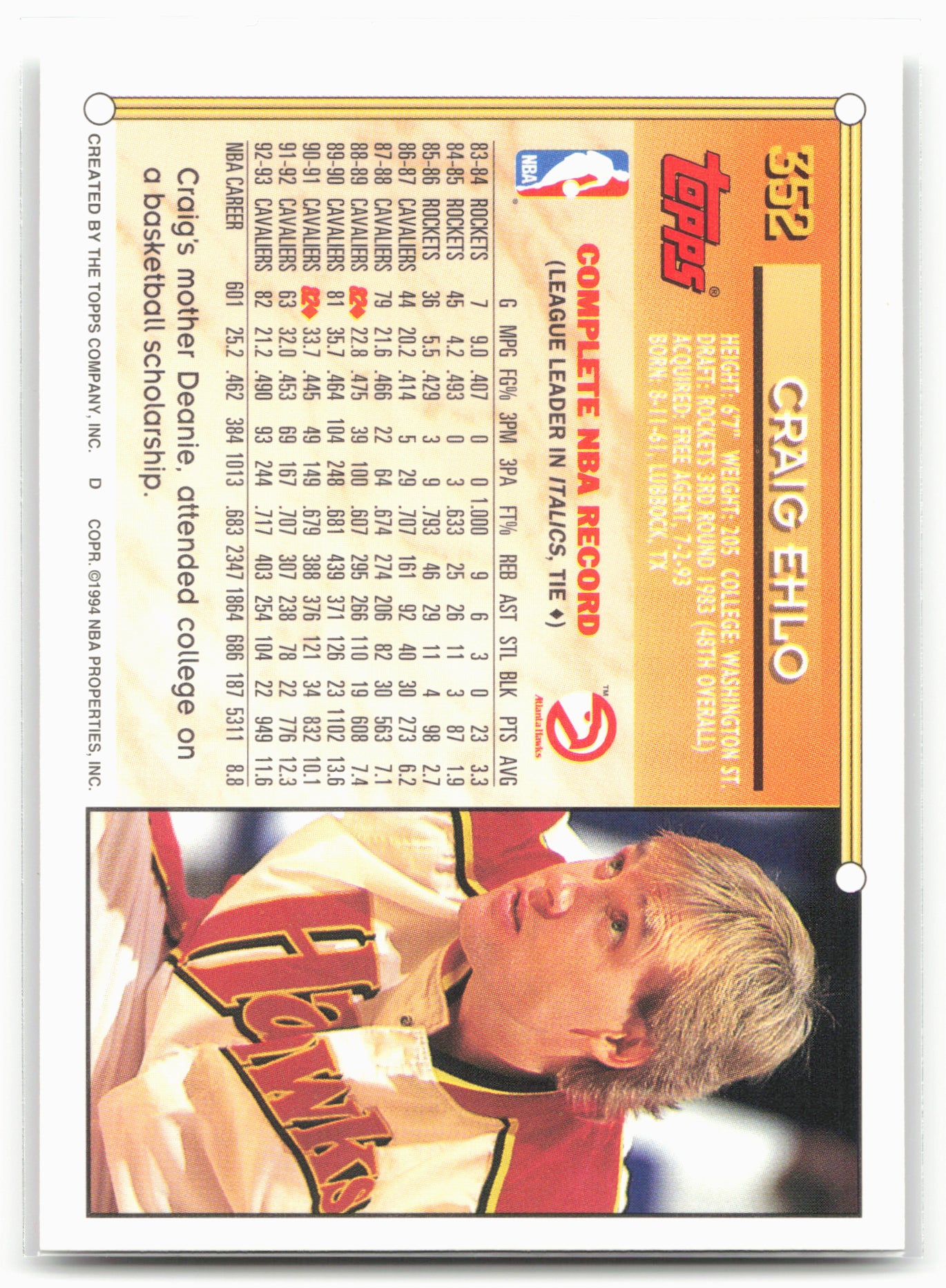 1993-94 Topps #352 Craig Ehlo Gold