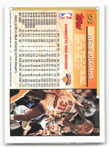 1993-94 Topps #278 Herb Williams Gold