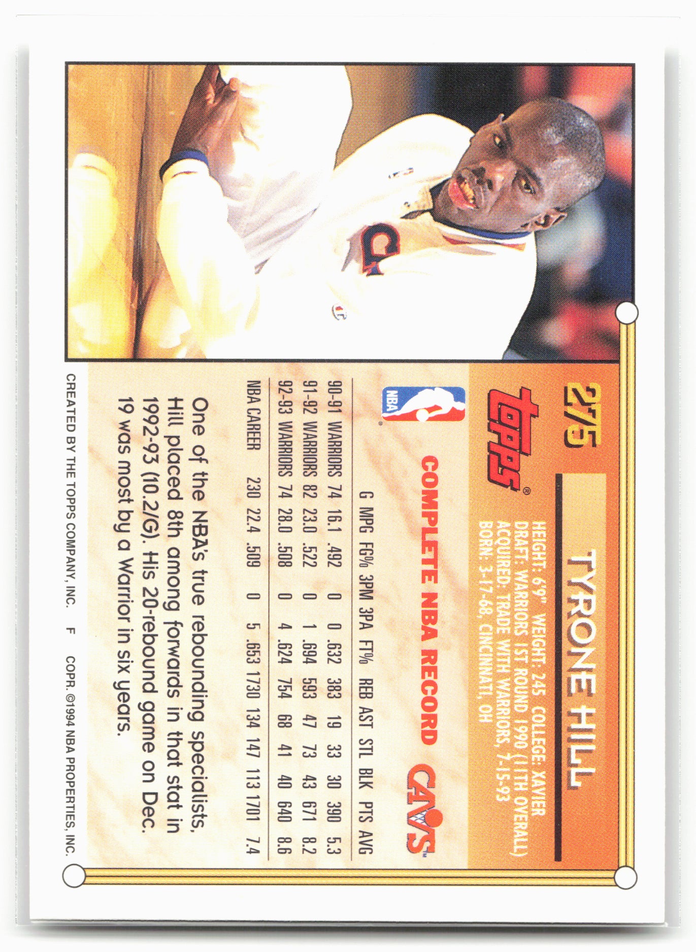 1993-94 Topps #275 Tyrone Hill Gold