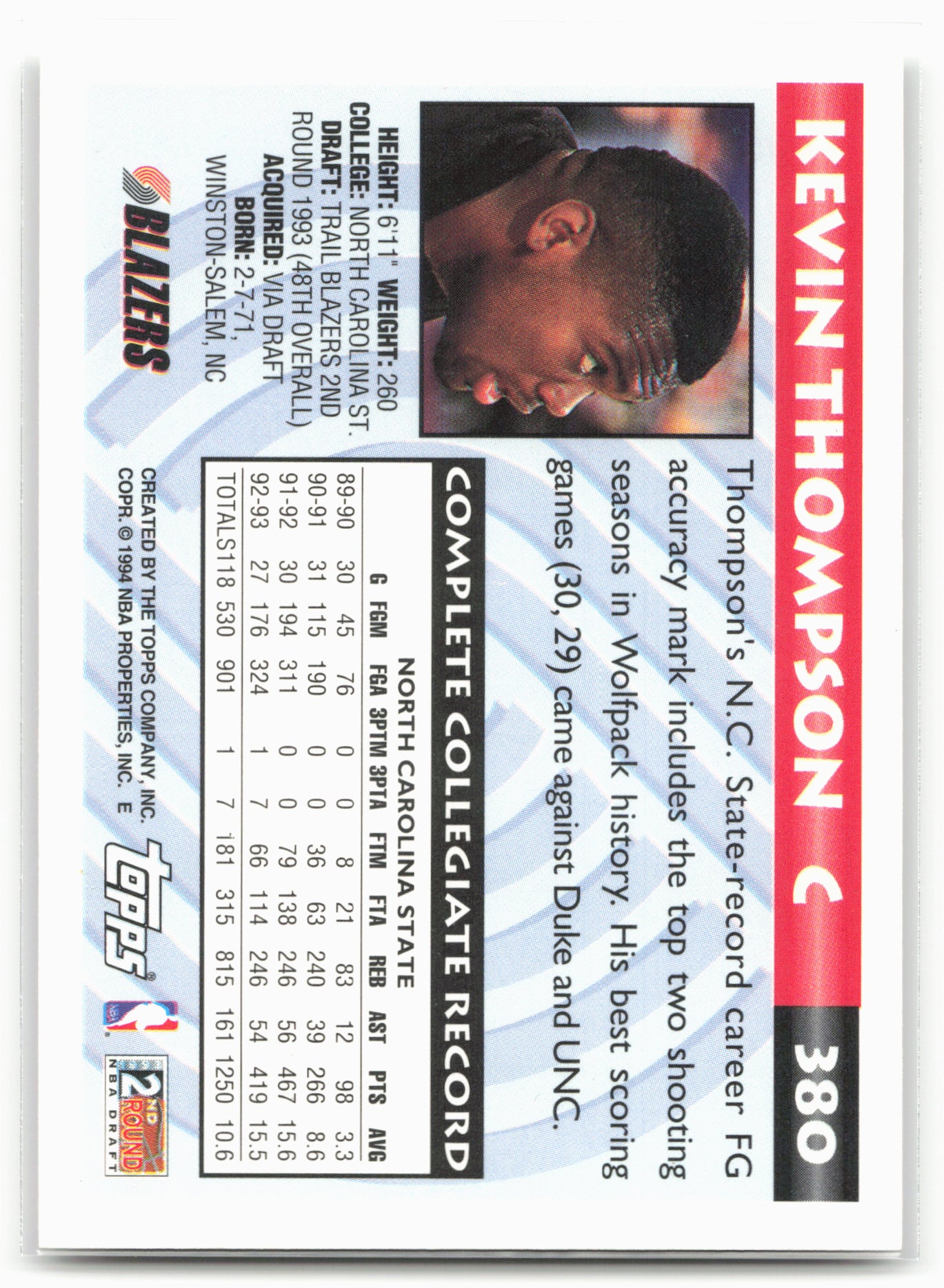 1993-94 Topps #380 Kevin Thompson Gold
