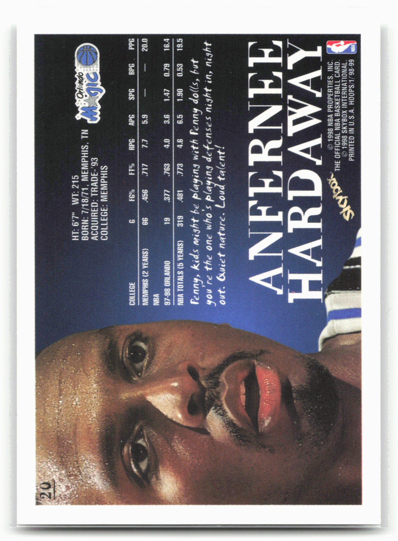 1998-99 Hoops #20 Anfernee Hardaway
