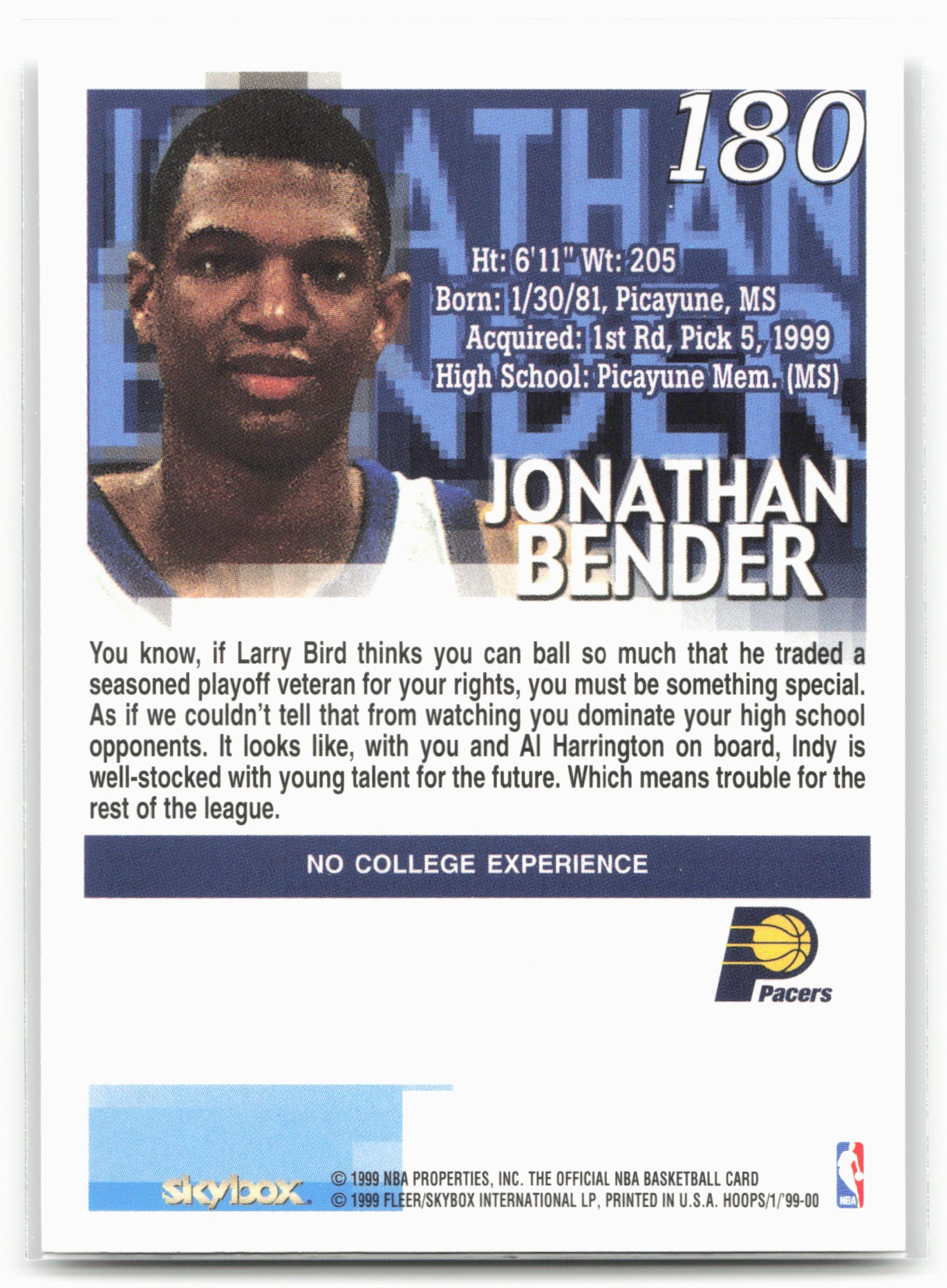 1999-00 Hoops #180 Jonathan Bender
