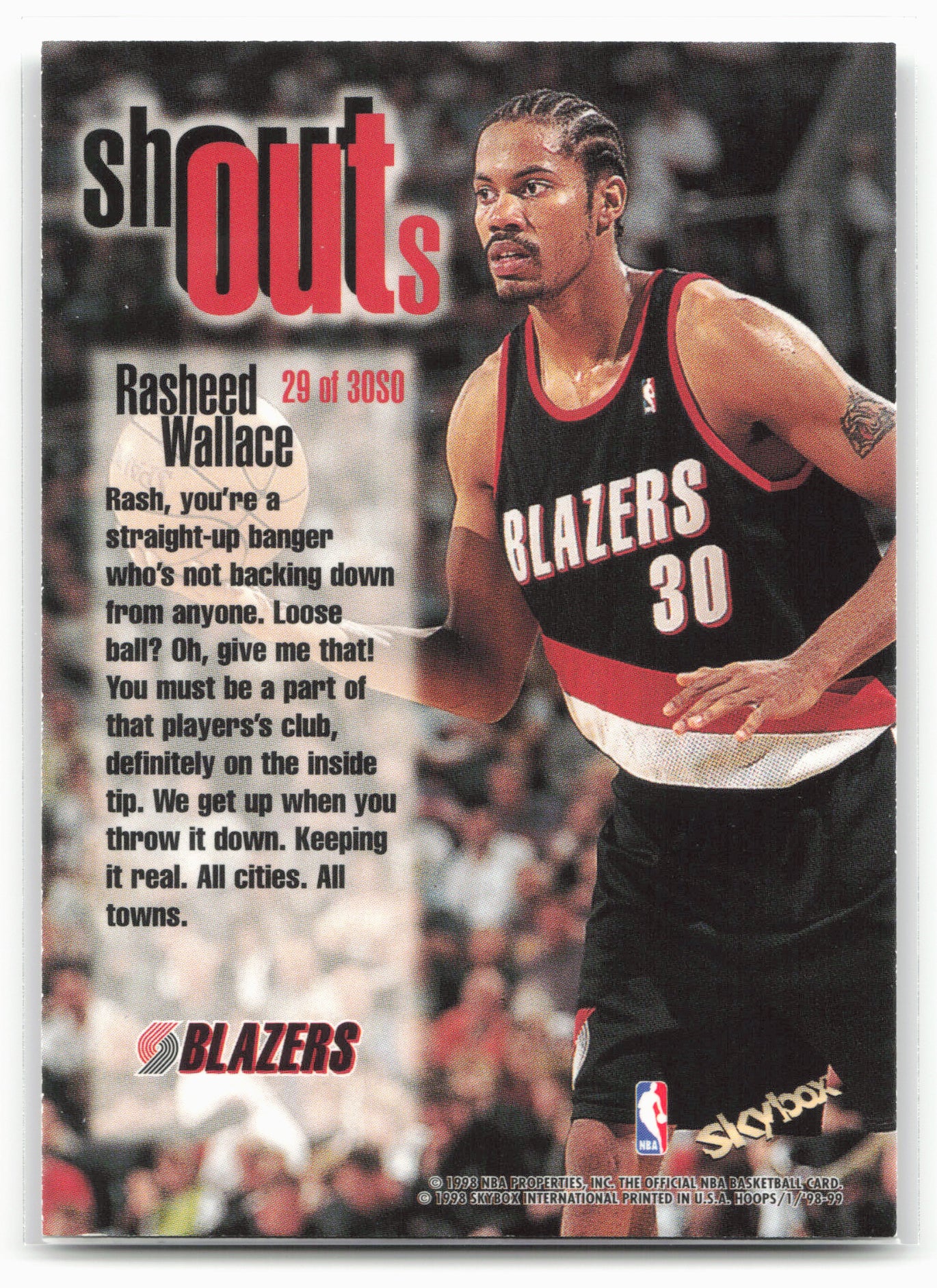 1998-99 Hoops #29 SO Rasheed Wallace Shout Outs
