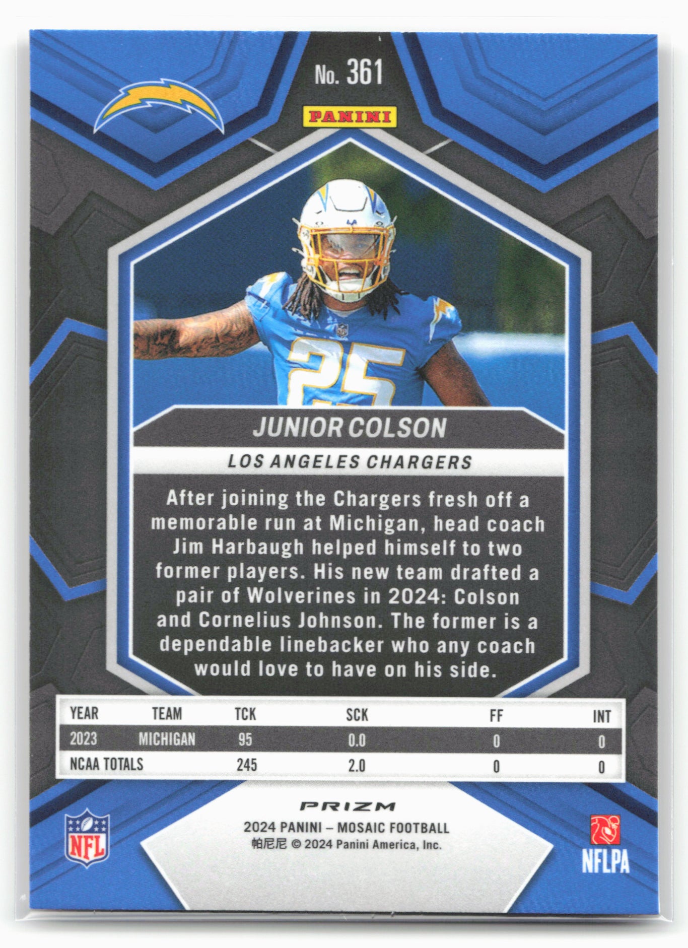 2024 Panini Mosaic #361 Junior Colson Red Sparkle