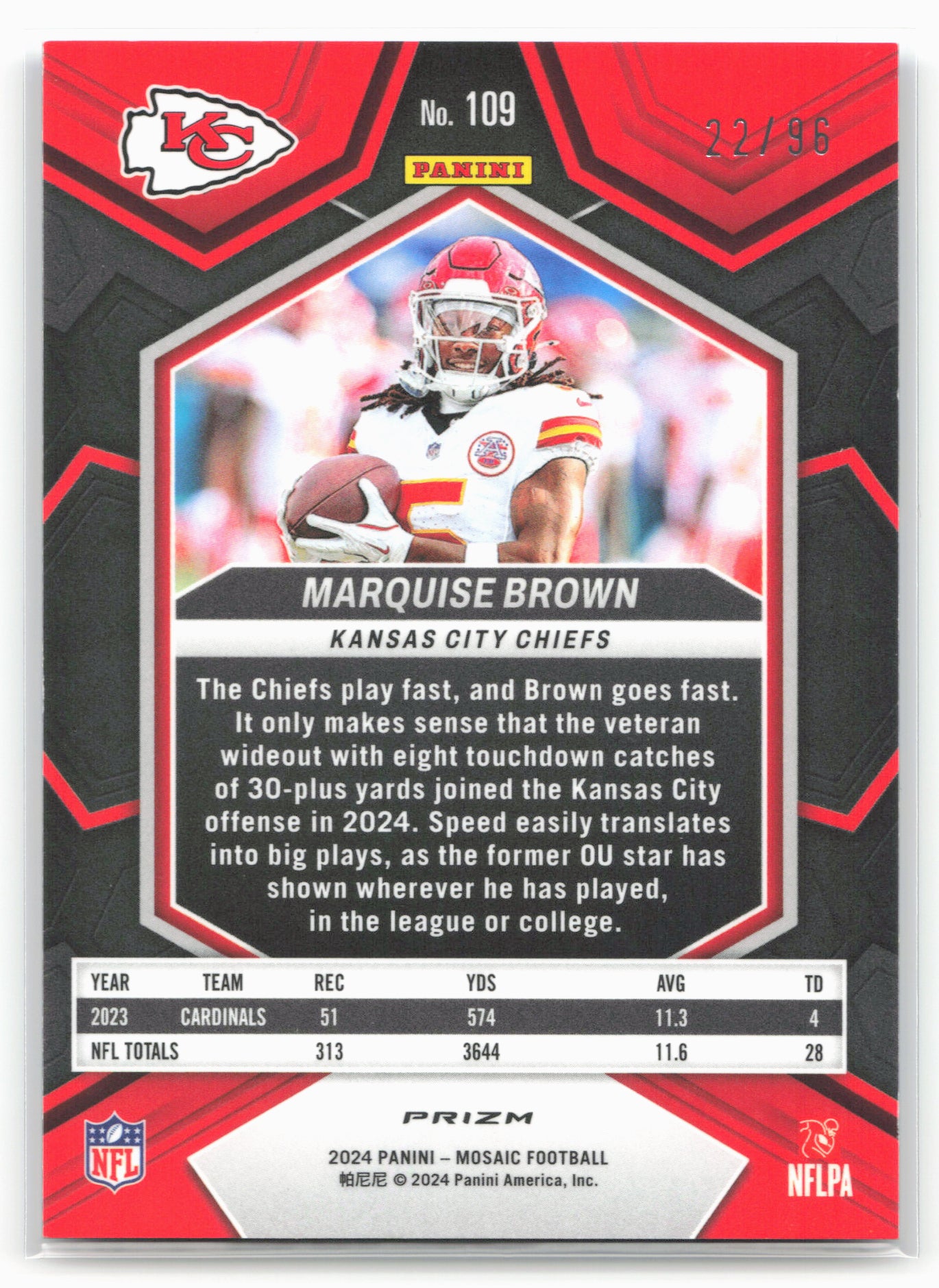 2024 Panini Mosaic #109 Marquise Brown Blue Sparkle #/96