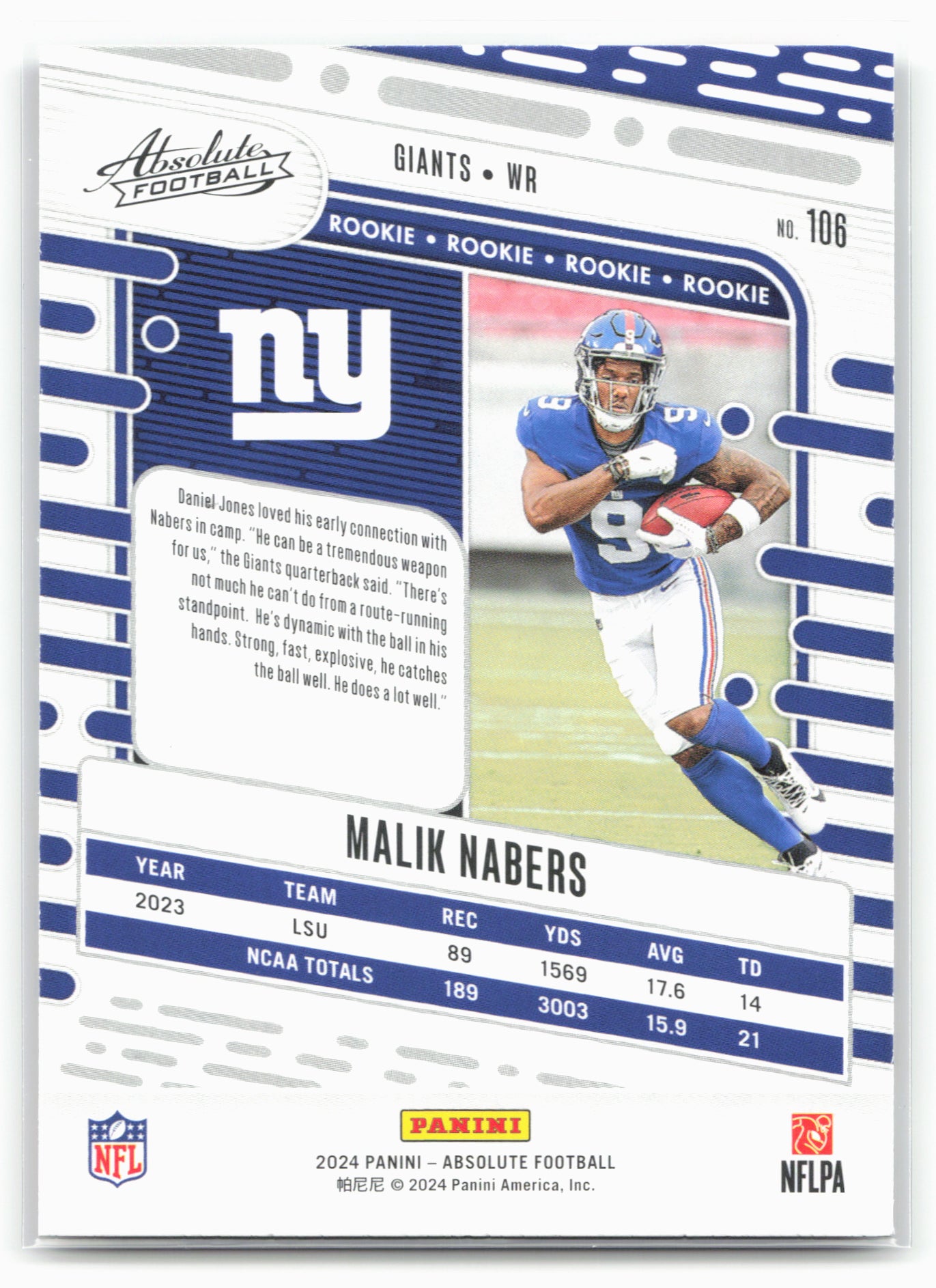 2024 Panini Absolute #106 Malik Nabers Red and Blue