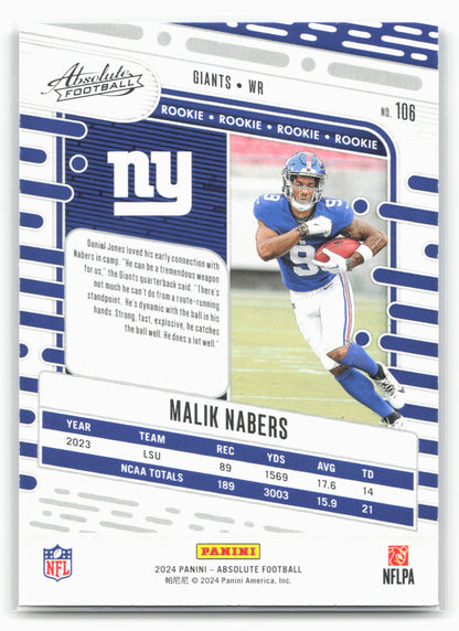 2024 Panini Absolute #106 Malik Nabers Red and Blue