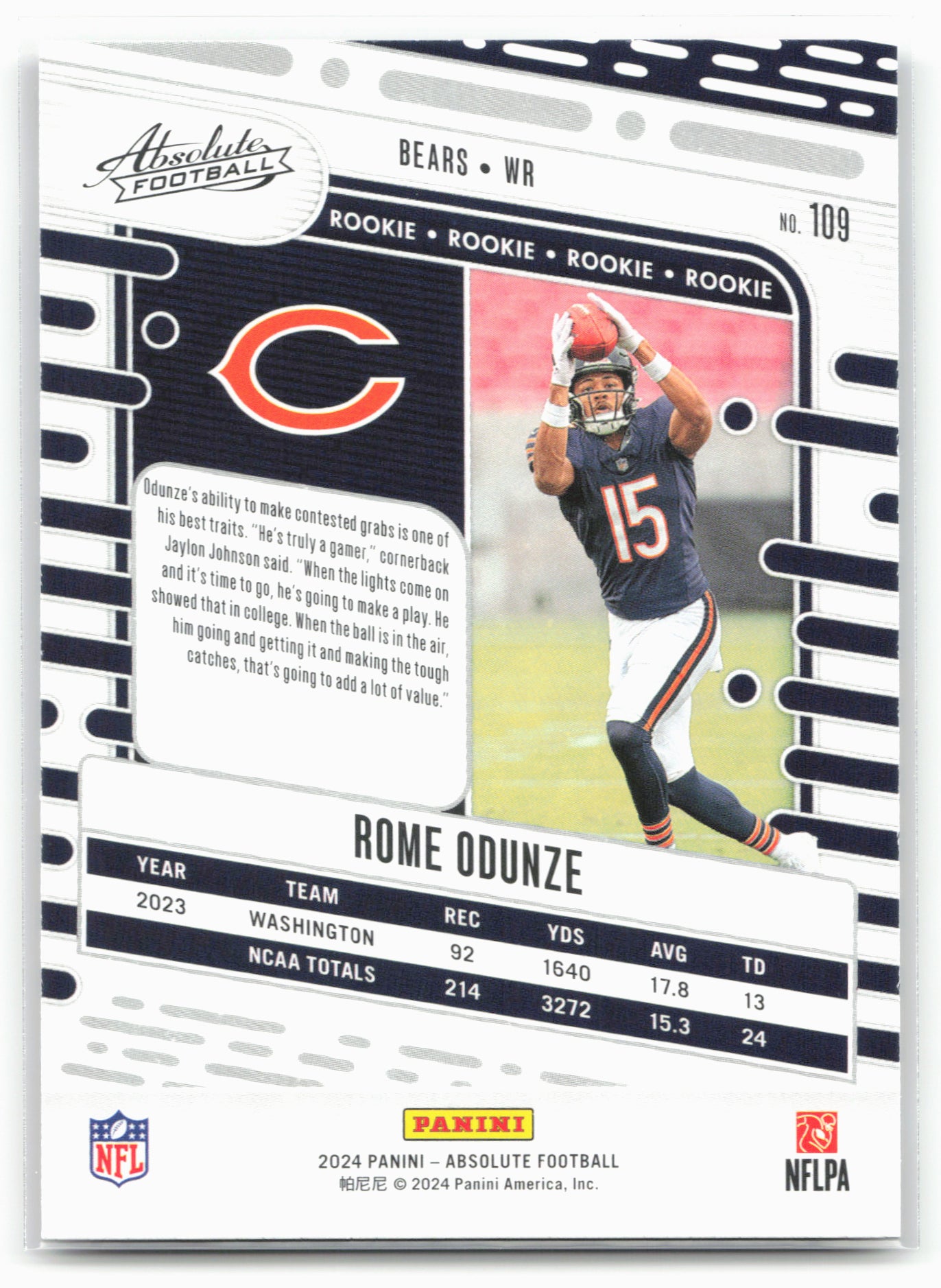 2024 Panini Absolute #109 Rome Odunze Red and Blue