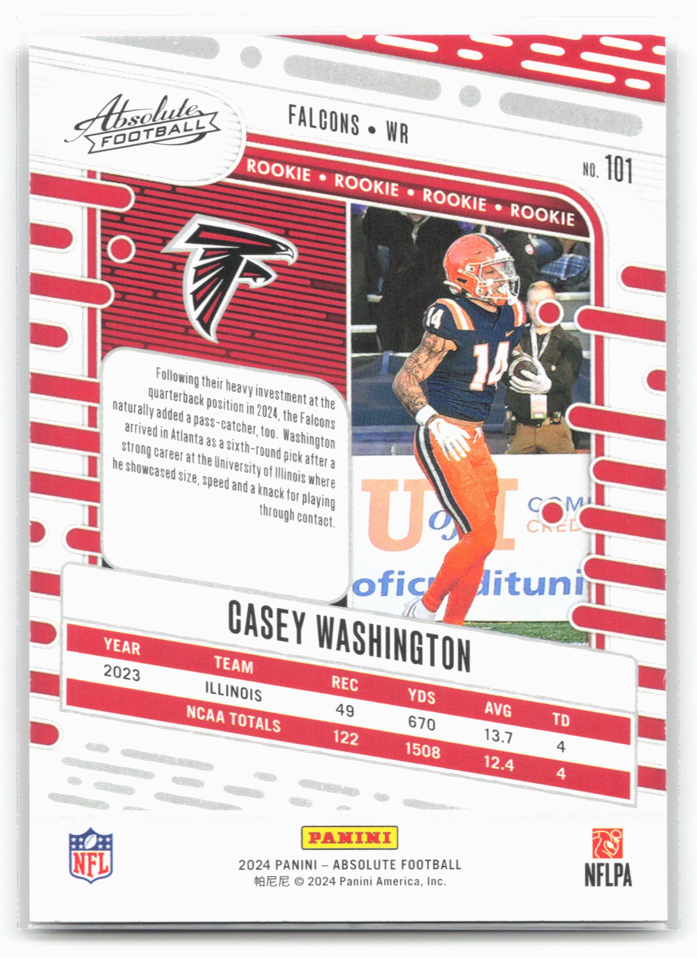 2024 Panini Absolute #101 Casey Washington Red and Blue