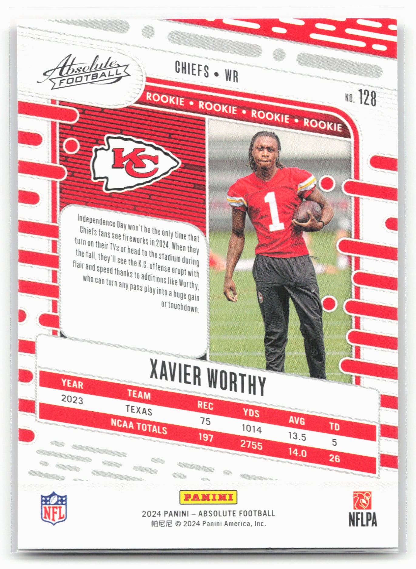 2024 Panini Absolute #128 Xavier Worthy Red and Blue