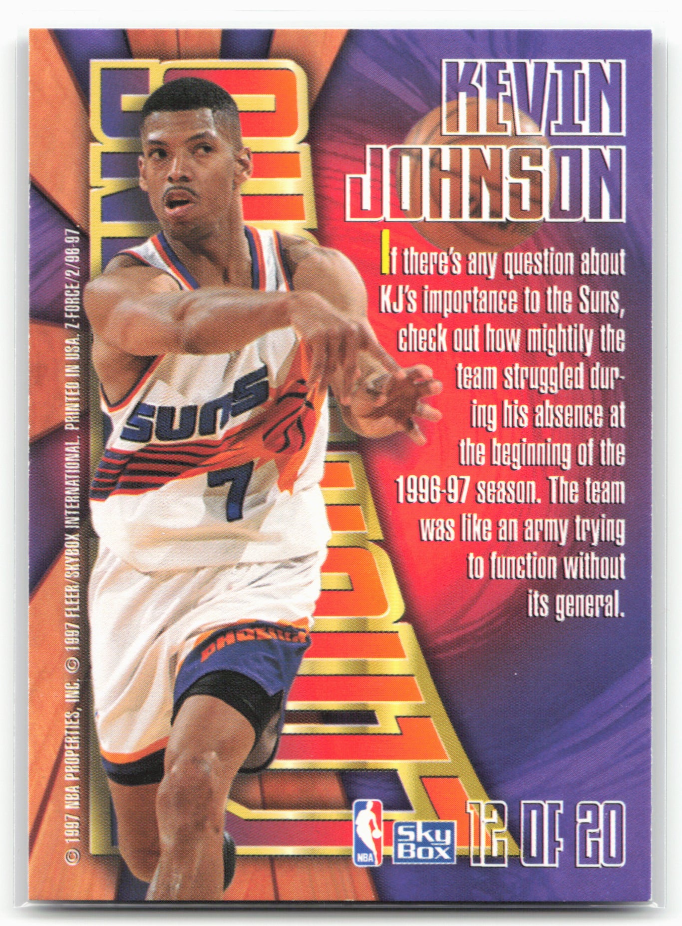 1996-97 SkyBox Z-Force #12 Kevin Johnson Zensations 24670
