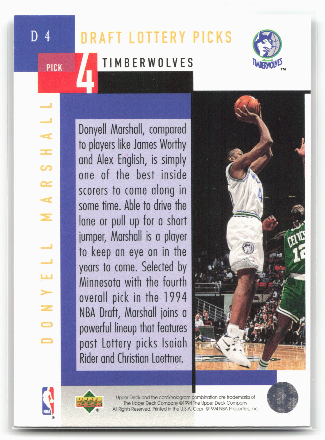 1994-95 Upper Deck #D4 Donyell Marshall NBA Draft Lottery Picks 1994