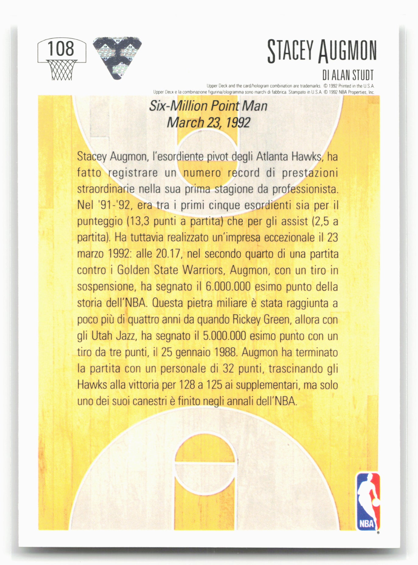 1991-92 Upper Deck Spanish #108 6 Million Point Man