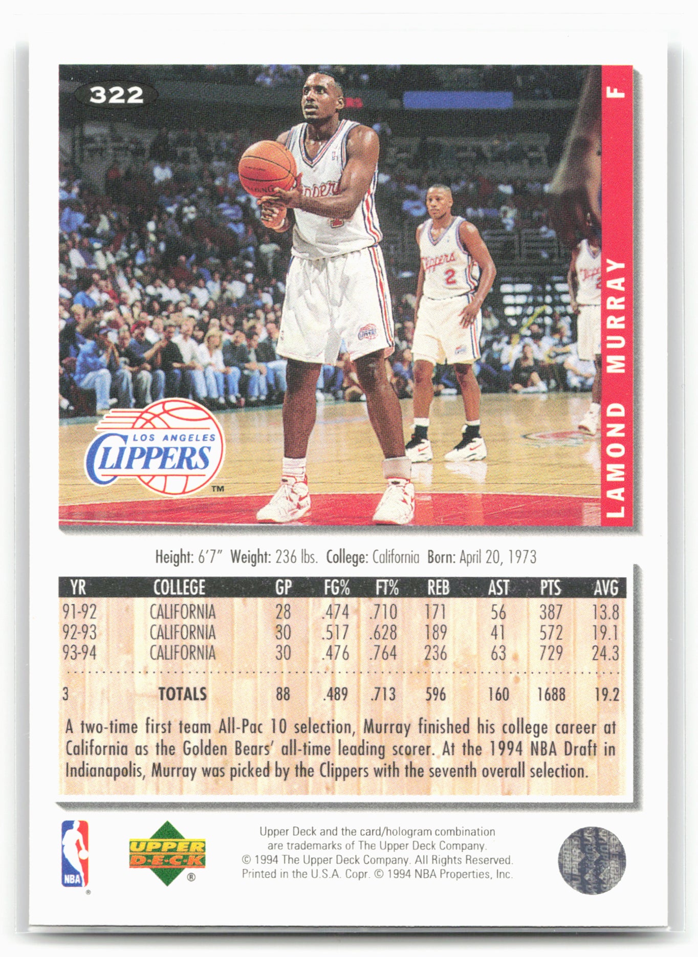 1994-95 Collector's Choice #322 Lamond Murray Silver Signature