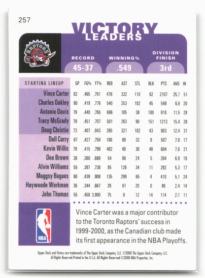 2000-01 Upper Deck Victory #257 Vince Carter