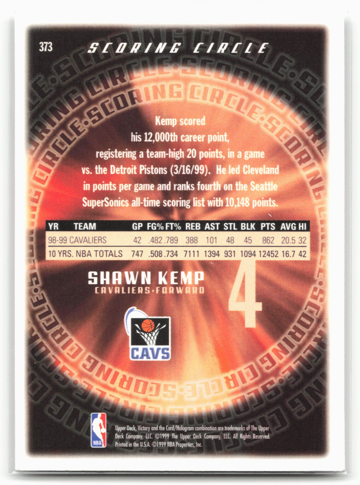 1999-00 Upper Deck Victory #373 Shawn Kemp