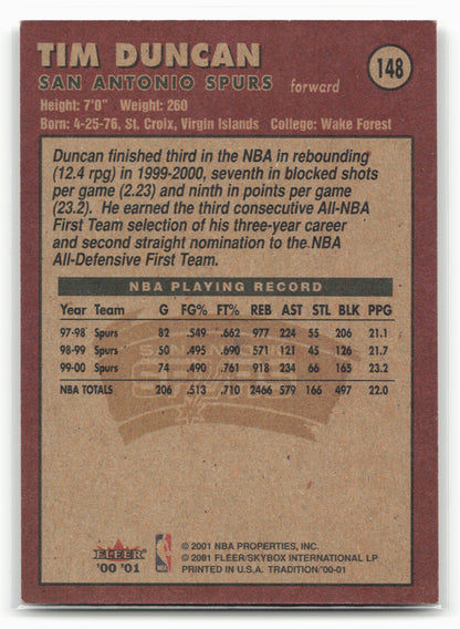2000-01 Fleer Tradition #148 Tim Duncan