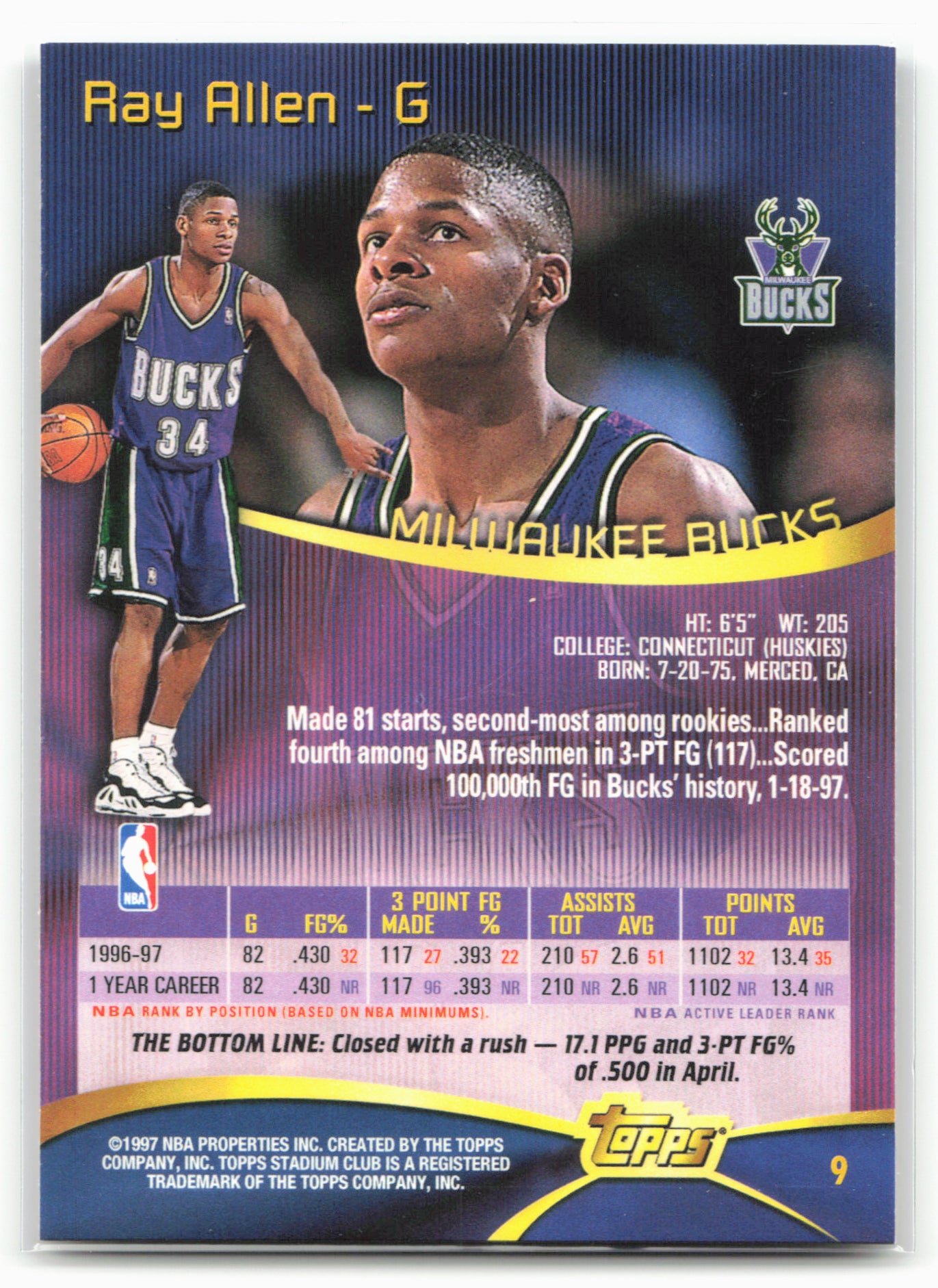 1997-98 Stadium Club #9 Ray Allen