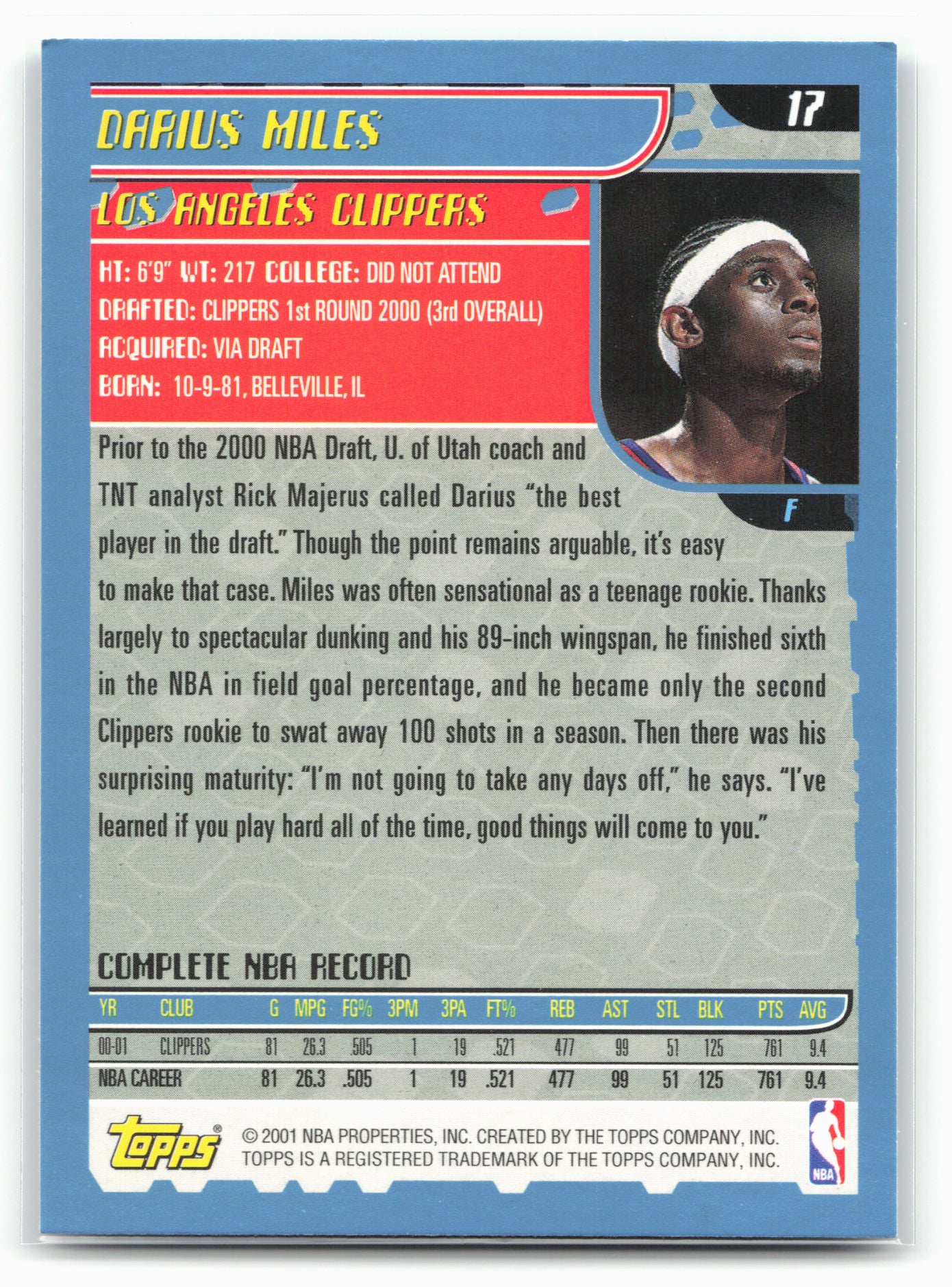 2001-02 Topps #17 Darius Miles