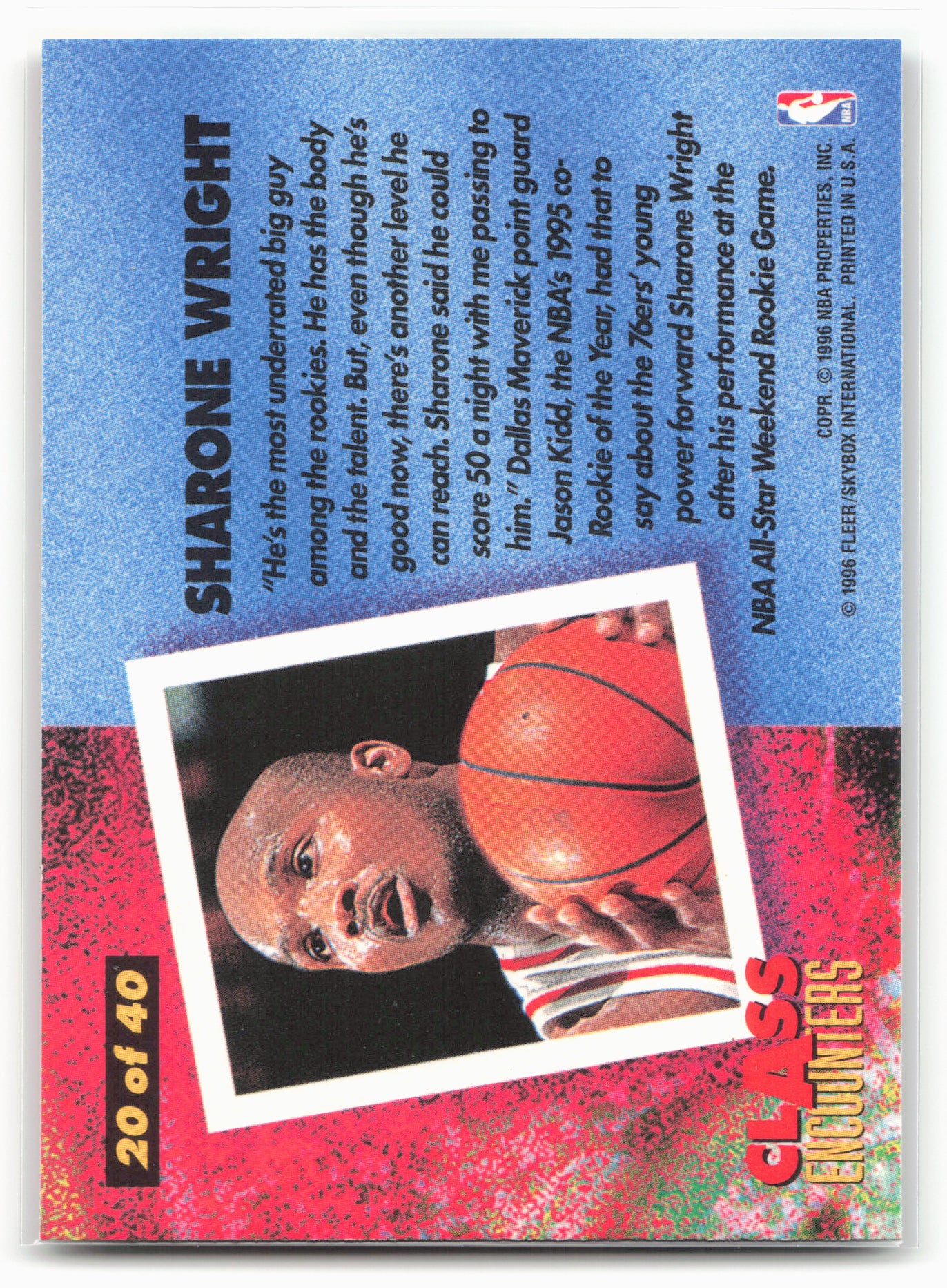 1995-96 Fleer #20 Sharone Wright Class Encounters