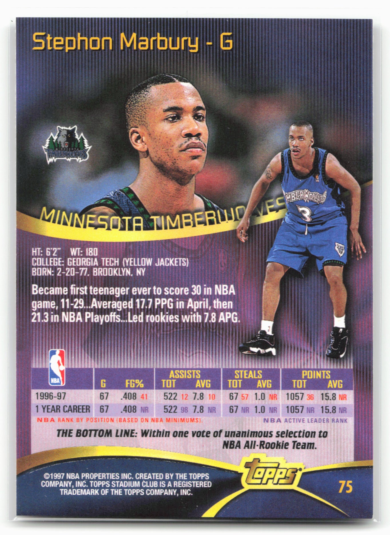 1997-98 Stadium Club #75 Stephon Marbury