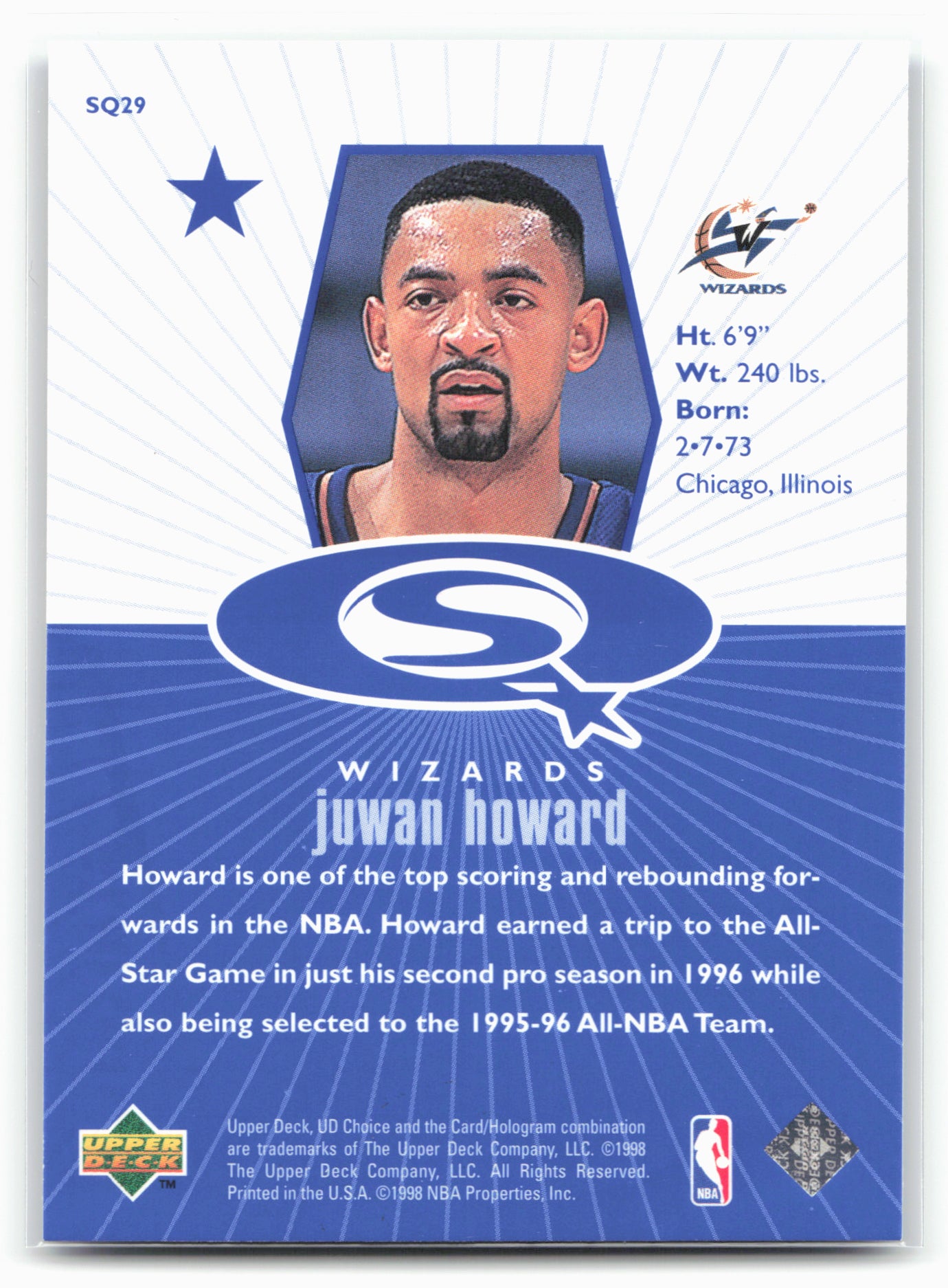 1998-99 UD Choice #SQ29 Juwan Howard StarQuest Blue 24705