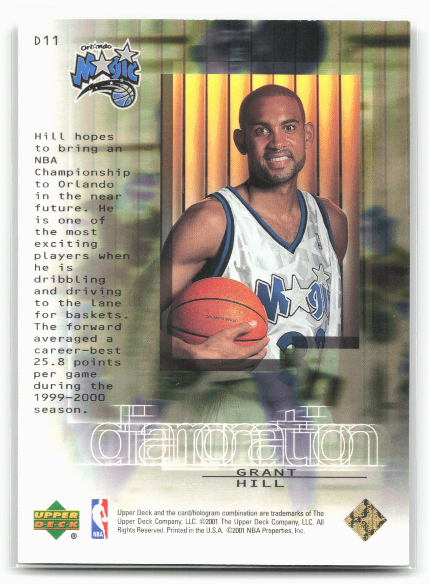 2000-01 Upper Deck Black Diamond #D11 Grant Hill Diamonation