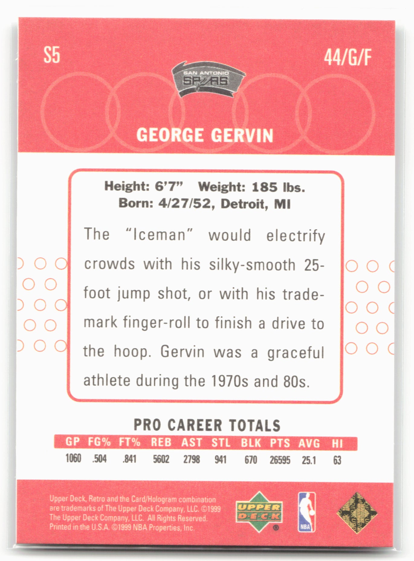 1999-00 Upper Deck Retro #S5 George Gervin Old School/New School