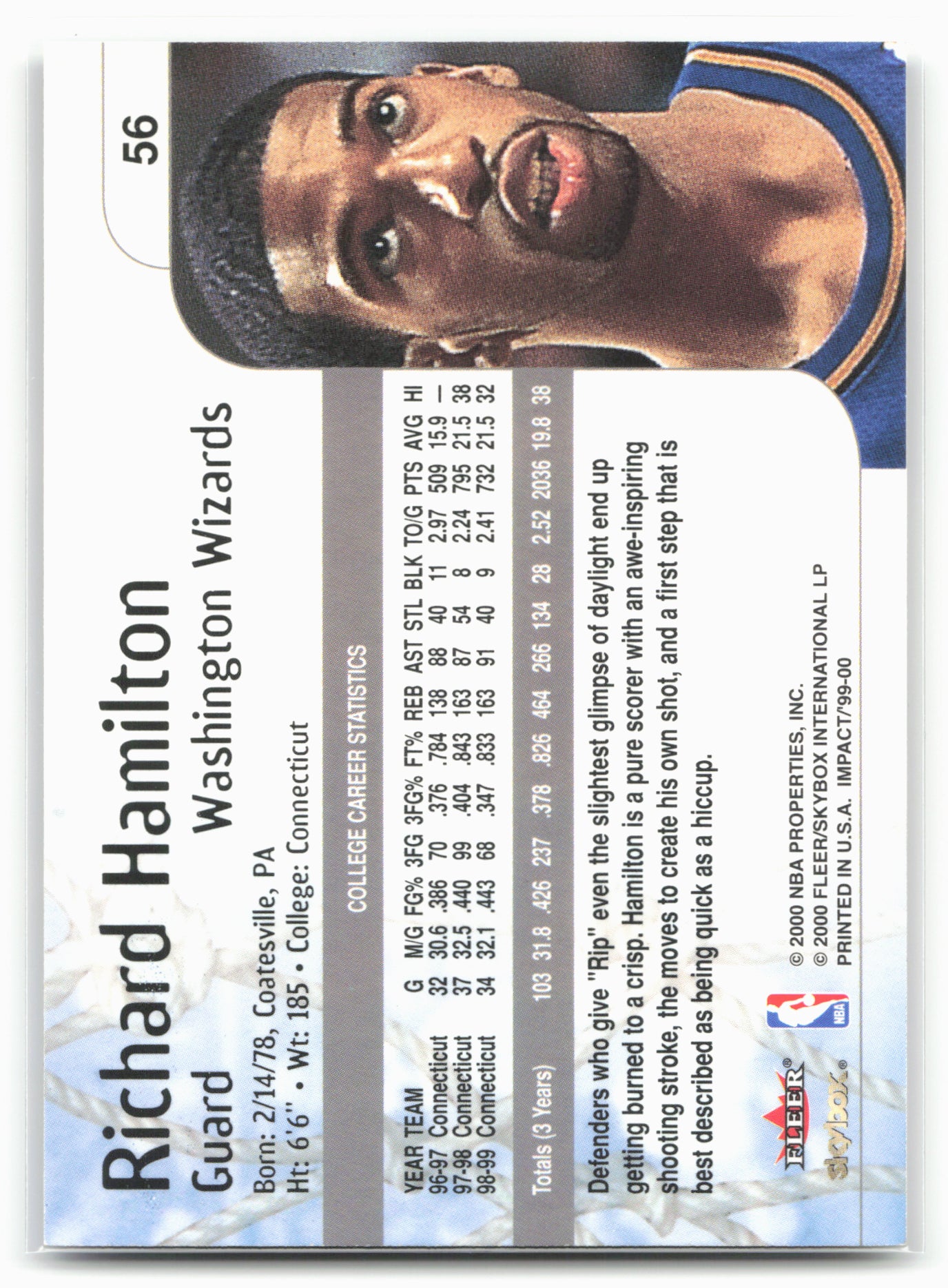 1999-00 SkyBox Impact #56 Richard Hamilton 24712