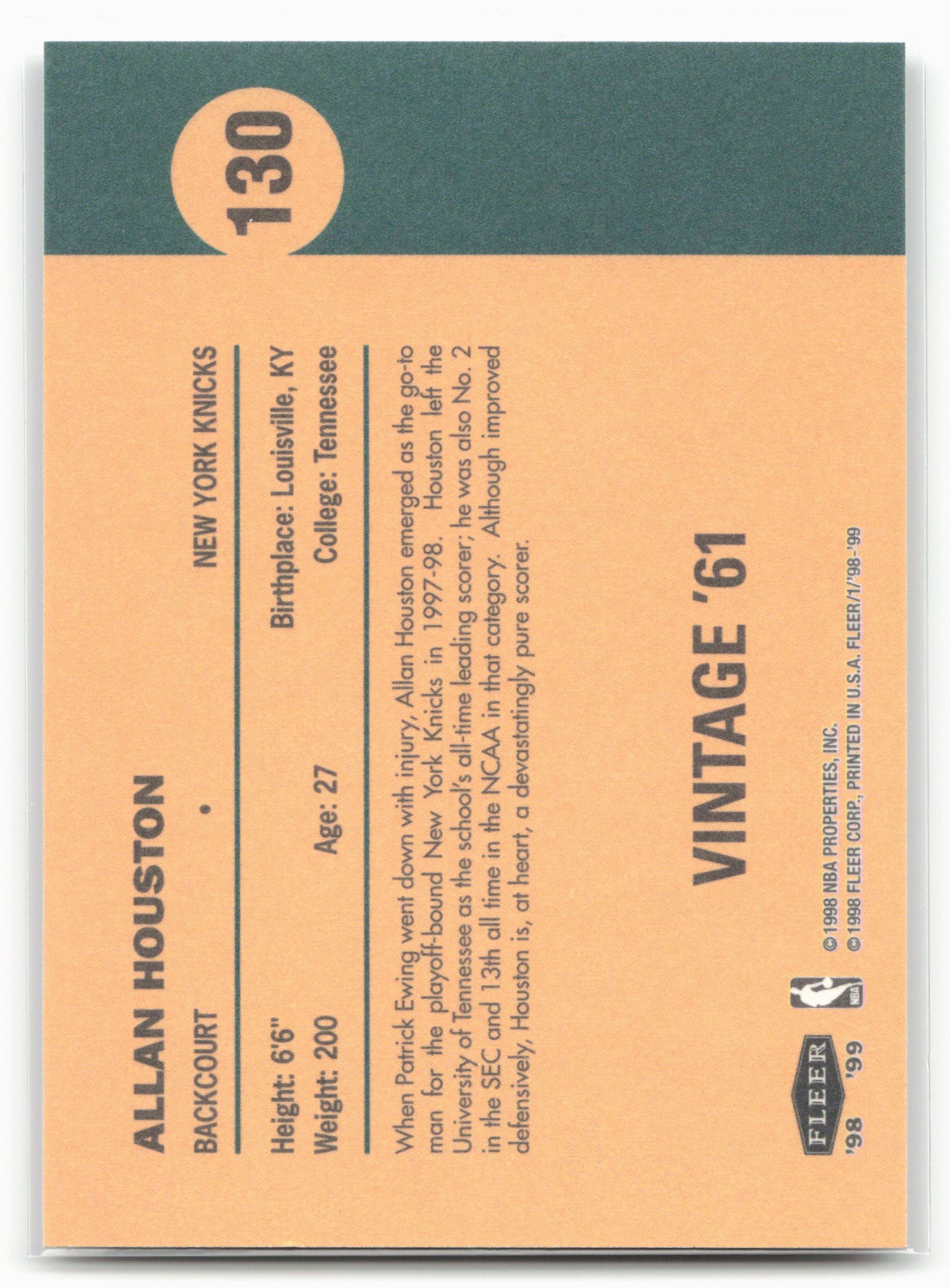 1998-99 Fleer Tradition #130 Allan Houston Vintage '61