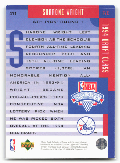 1994-95 Collector's Choice #411 Sharone Wright Silver Signature