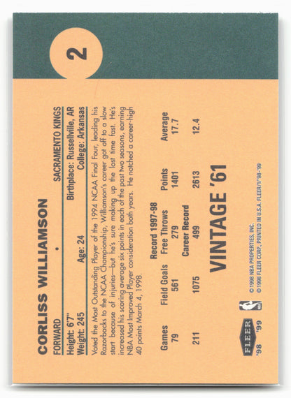 1998-99 Fleer Tradition #2C Corliss Williamson Classic '61 #/61