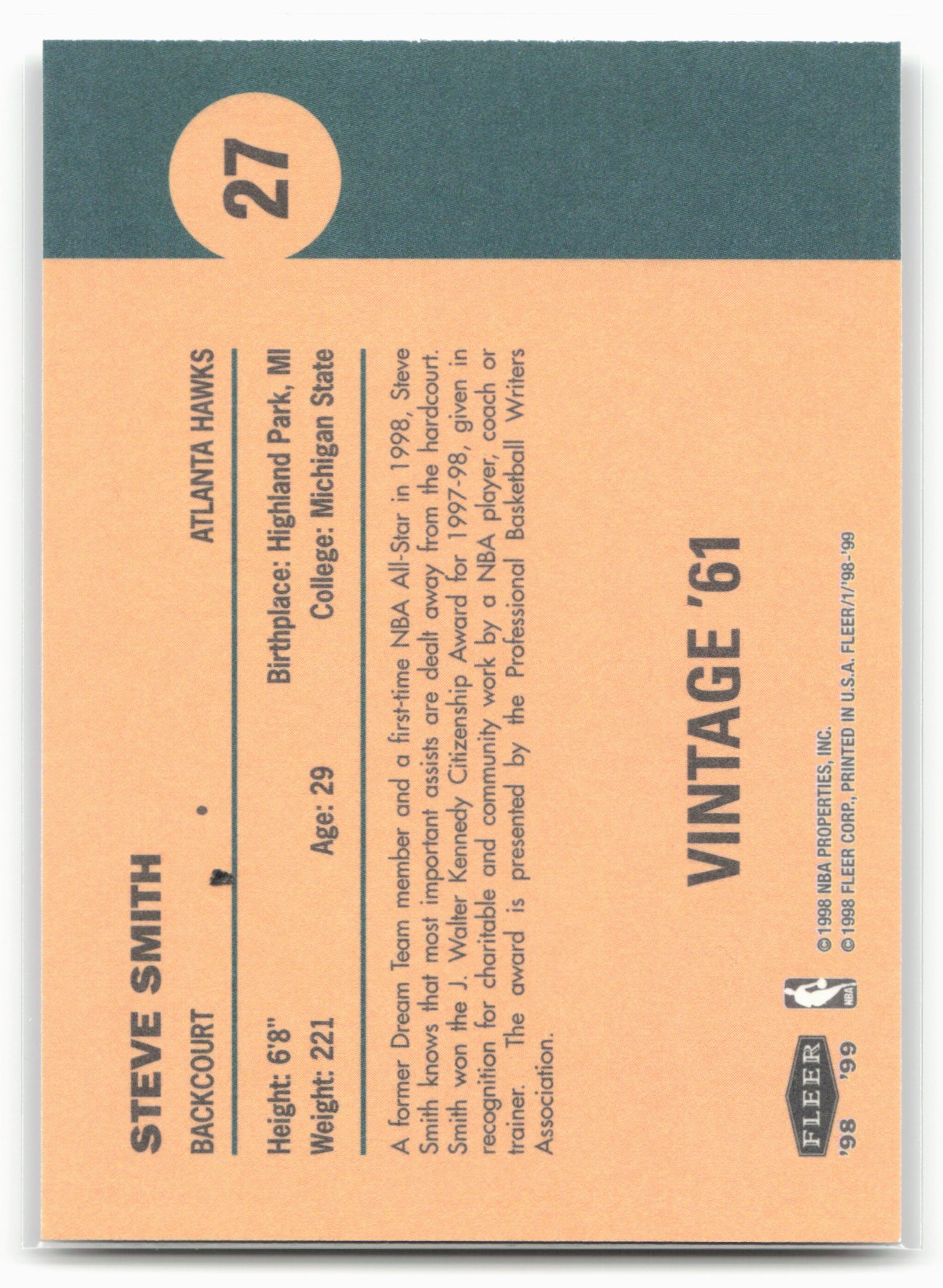 1998-99 Fleer Tradition #27 Steve Smith Vintage '61