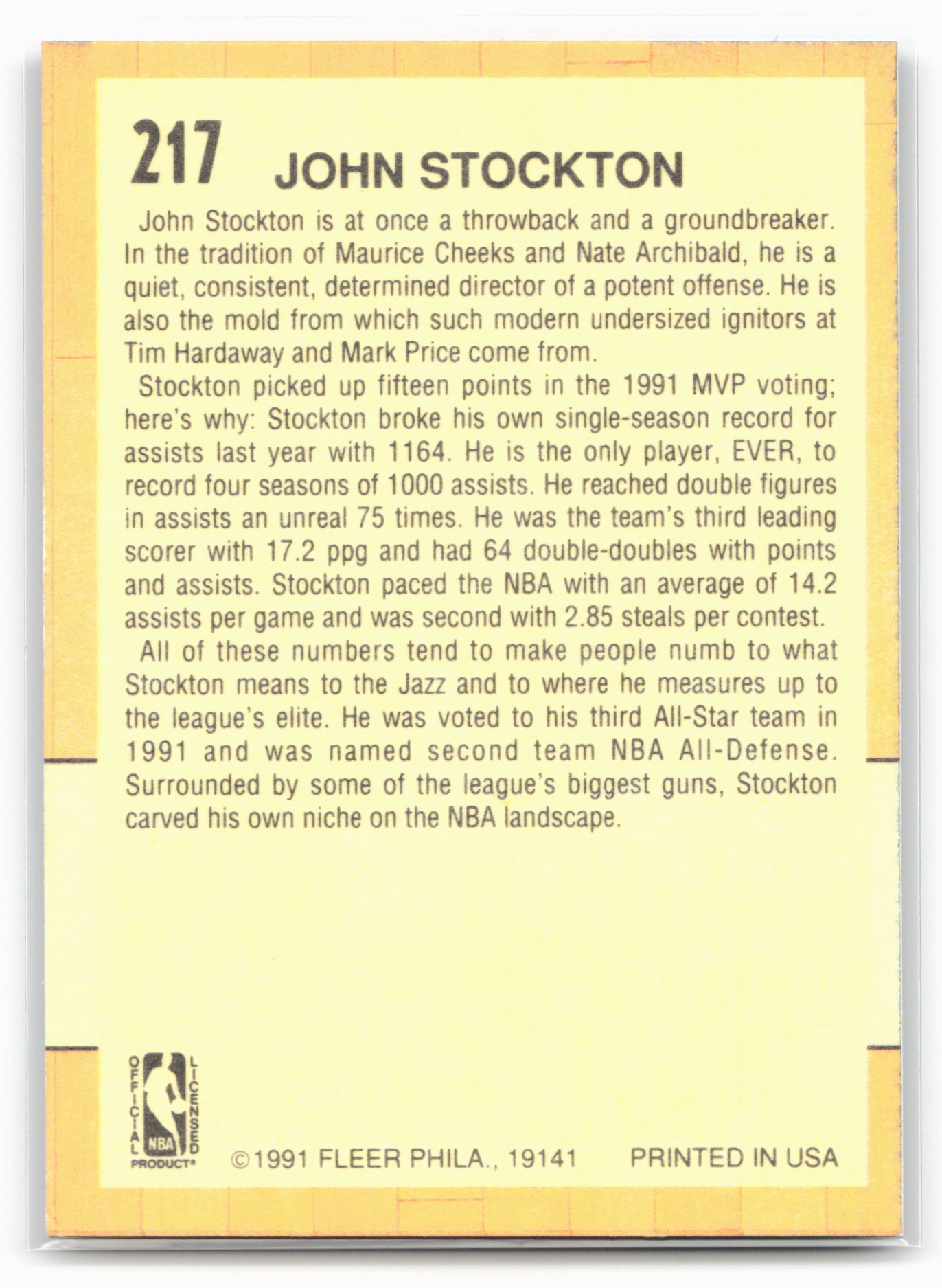 1991-92 Fleer #217 John Stockton 24744
