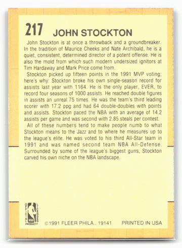 1991-92 Fleer #217 John Stockton 24744