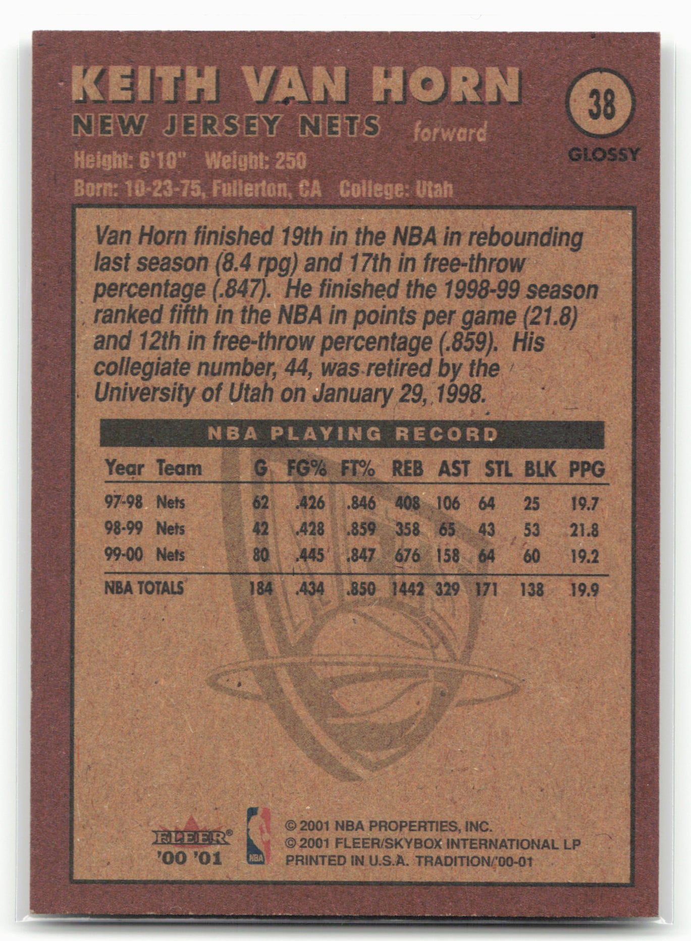2000-01 Fleer Tradition Glossy #38 Keith Van Horn