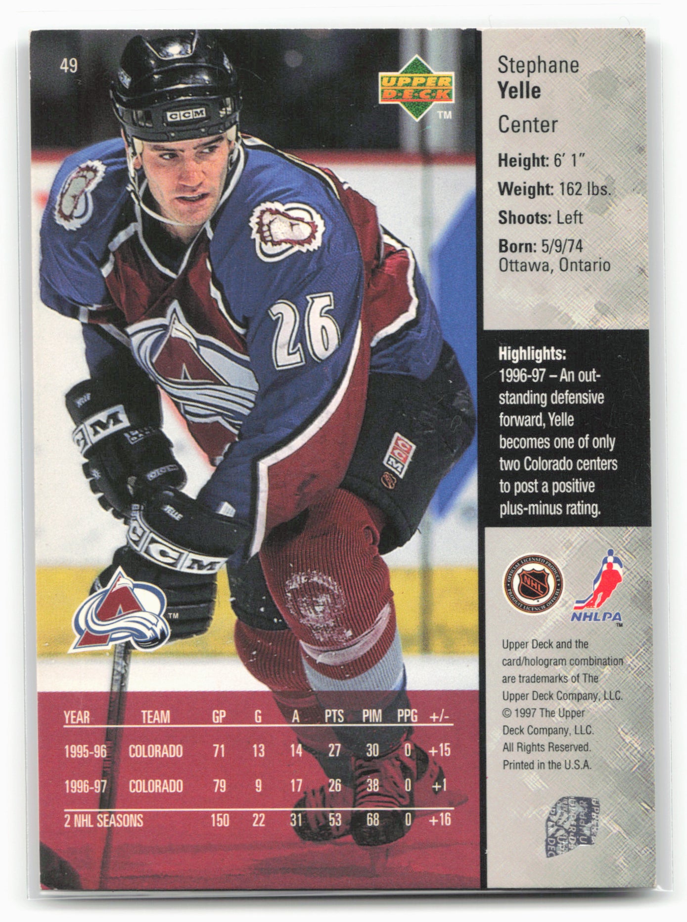 1997-98 Upper Deck #49 Stephane Yelle