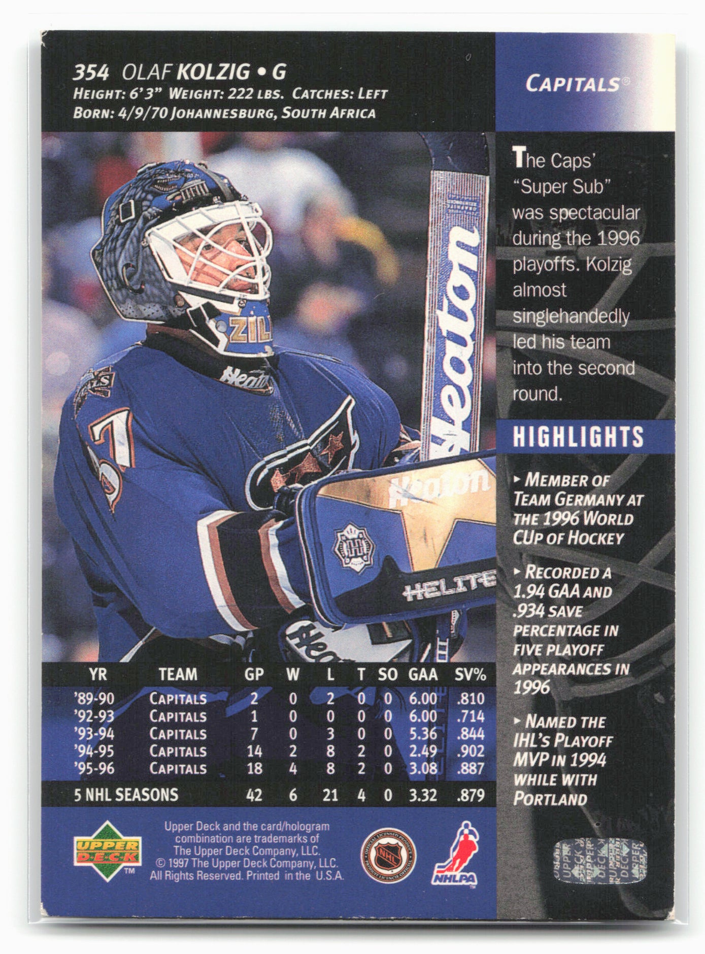 1996-97 Upper Deck #354 Olaf Kolzig