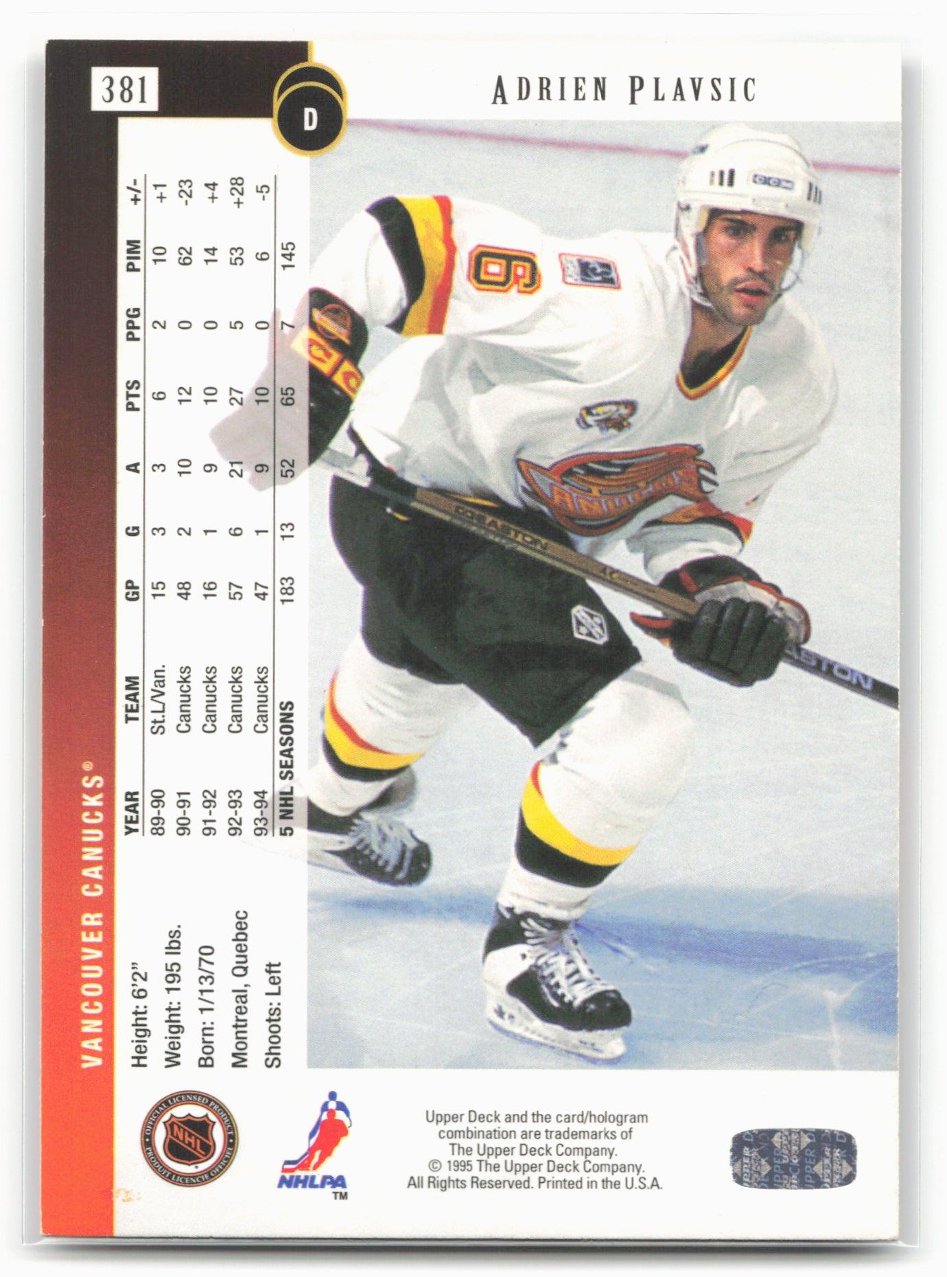 1994-95 Upper Deck #381 Adrien Plavsic
